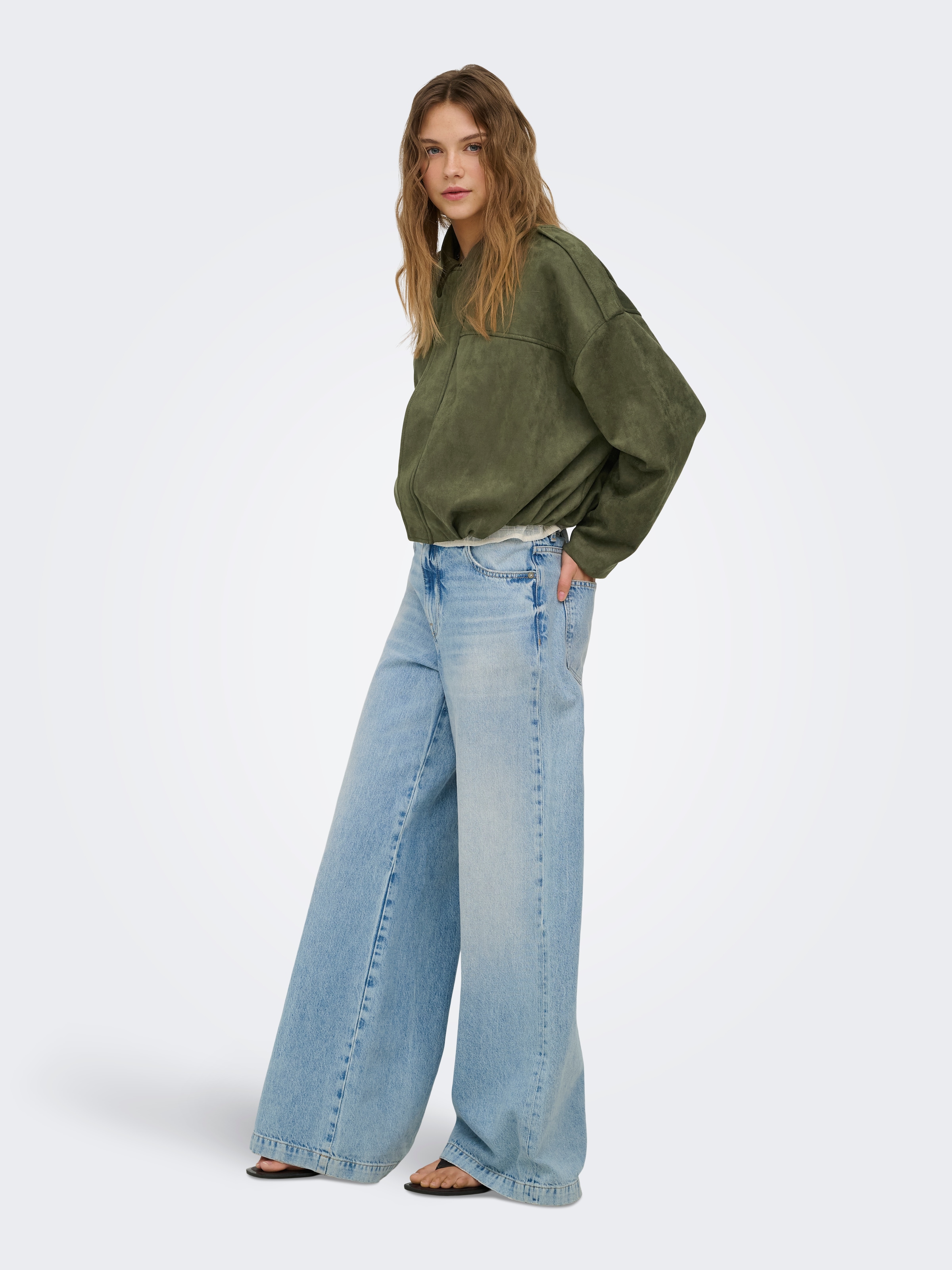 ONLY Blouson »ONLMOON-STINA FAUX SUEDE BOMBER PNT NOOS« Materialmix, Wildlederimitat