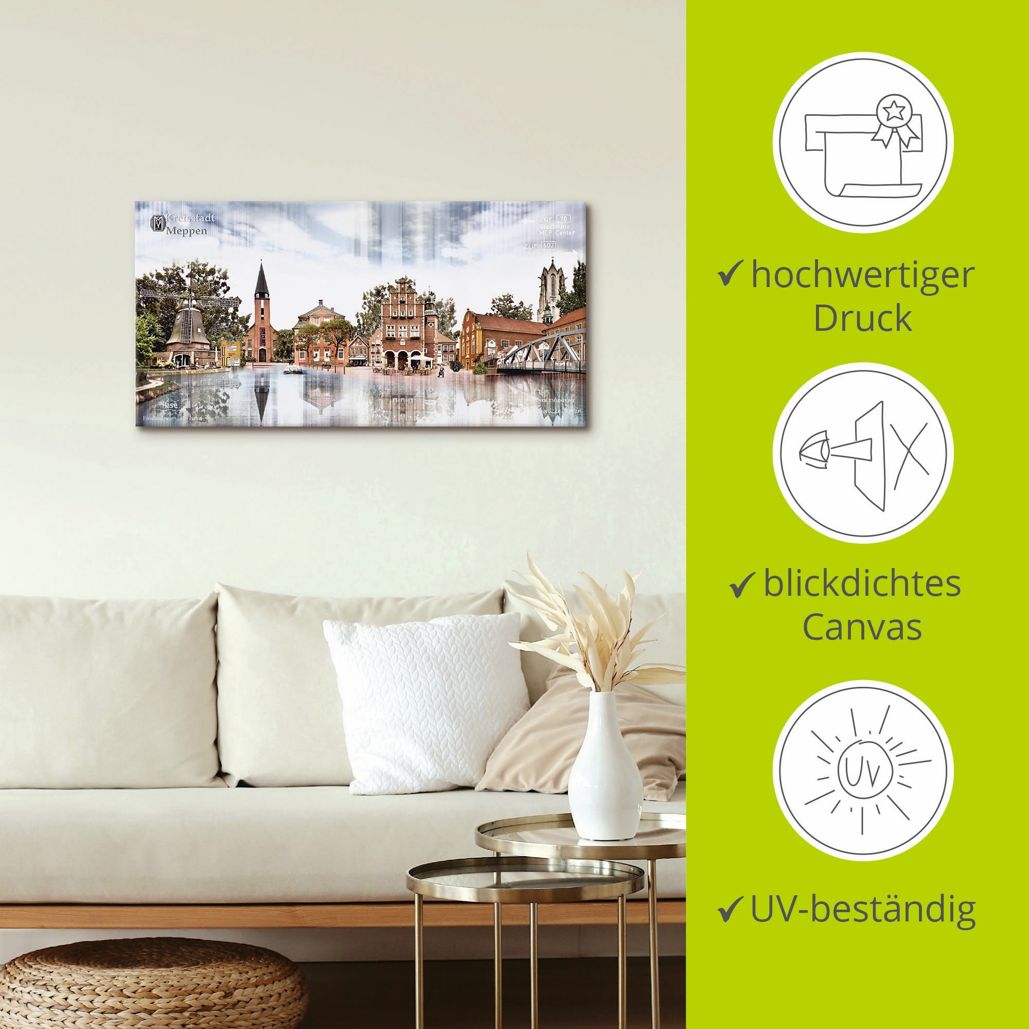 Artland Wandbild »Meppen Skyline Abstrakte Collage«, Deutschland, (1 St.), als Leinwandbild, Wandaufkleber in verschied. Größen
