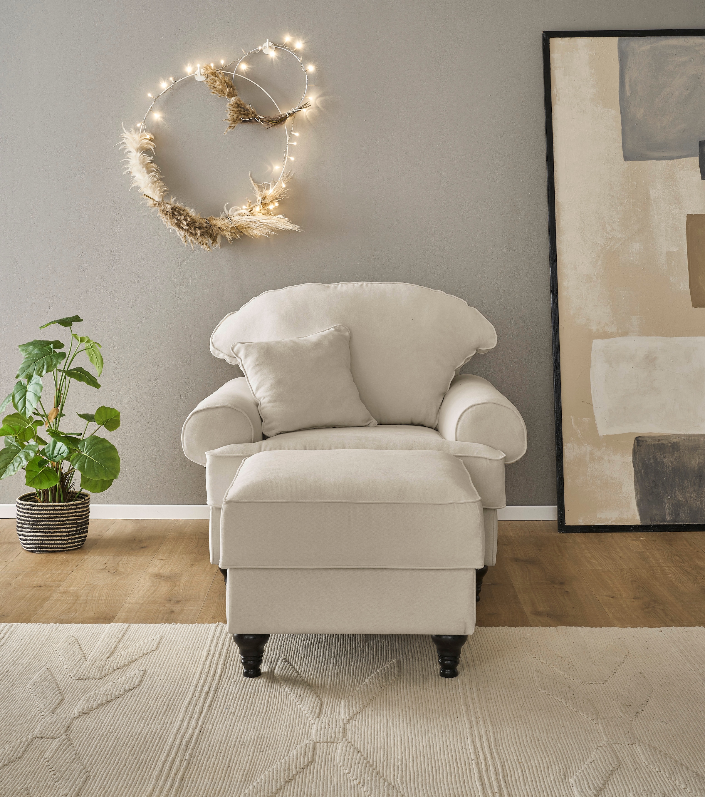 Home affaire Sessel »WESTMINSTER«, (Set, 2 St., 1Sessel, 1 Hocker), mit Federkern-Polsterung