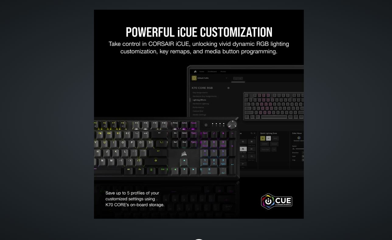 Corsair Tastatur »K70 Core RGB« (Fn-Tasten | Lautstärkeregler | USB-Anschluss | Ziffernblock | verstellbare Füße)