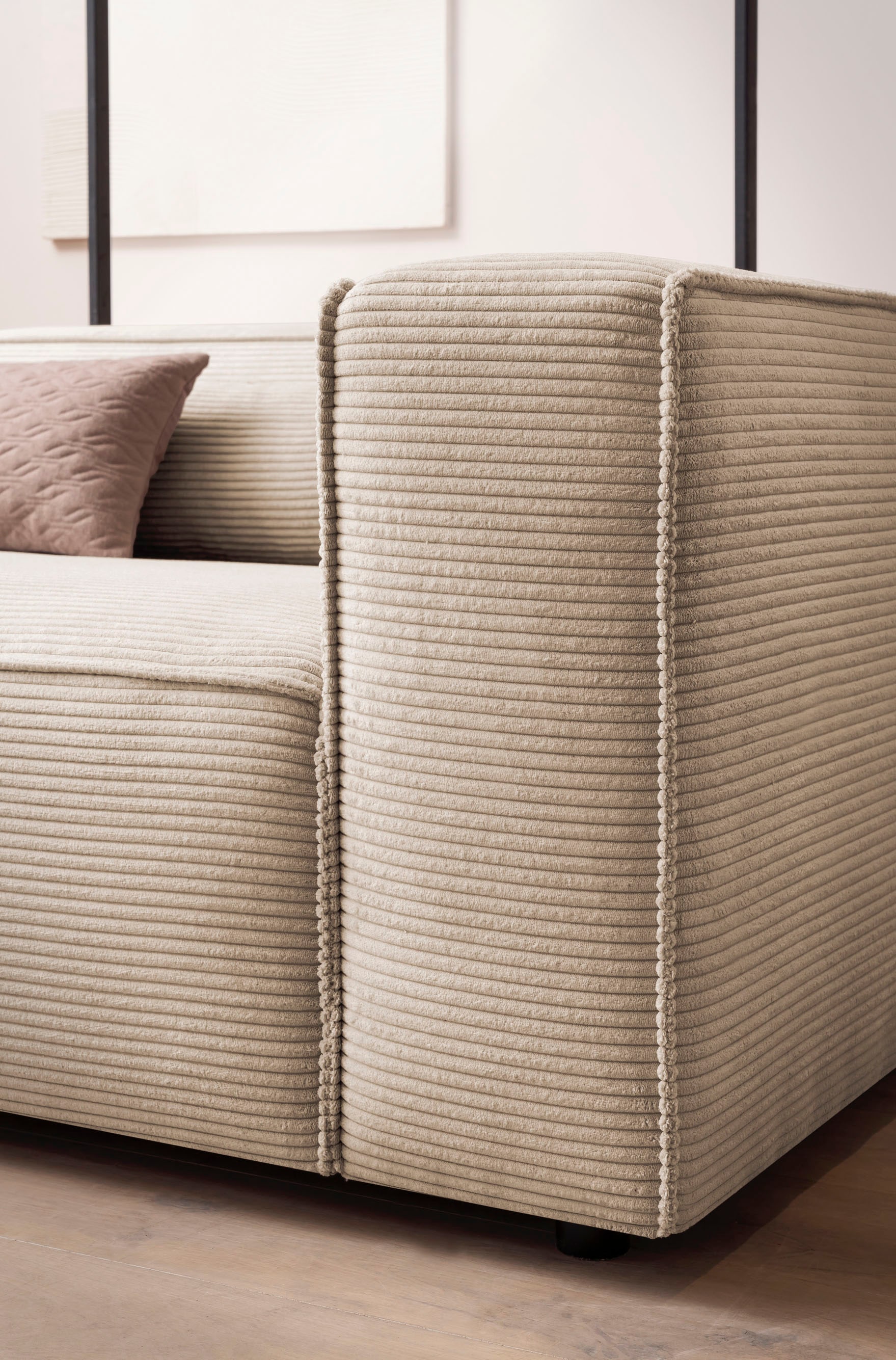 LeGer Home by Lena Gercke 3-Sitzer »PIARA, XXL Sofa mit Kedernaht, Big-Sofa in Cord oder Leinenoptik«, schwarze Füße, bequemer Sitzkomfort, extra tiefe Sitzfläche