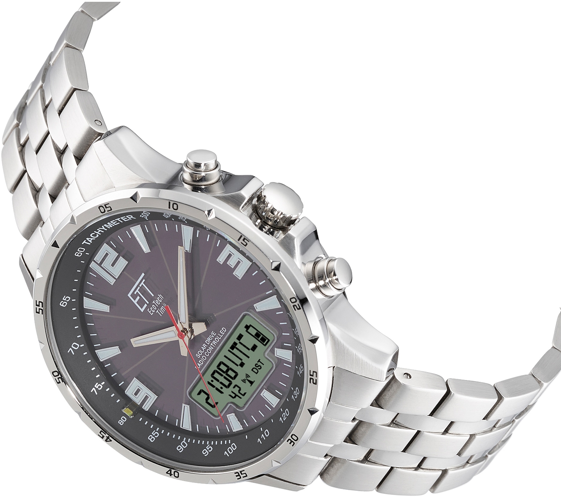 ETT Funkchronograph »Professional«, Armbanduhr, Herrenuhr, Stoppfunktion, Datum, Solar, Edelstahlarmband