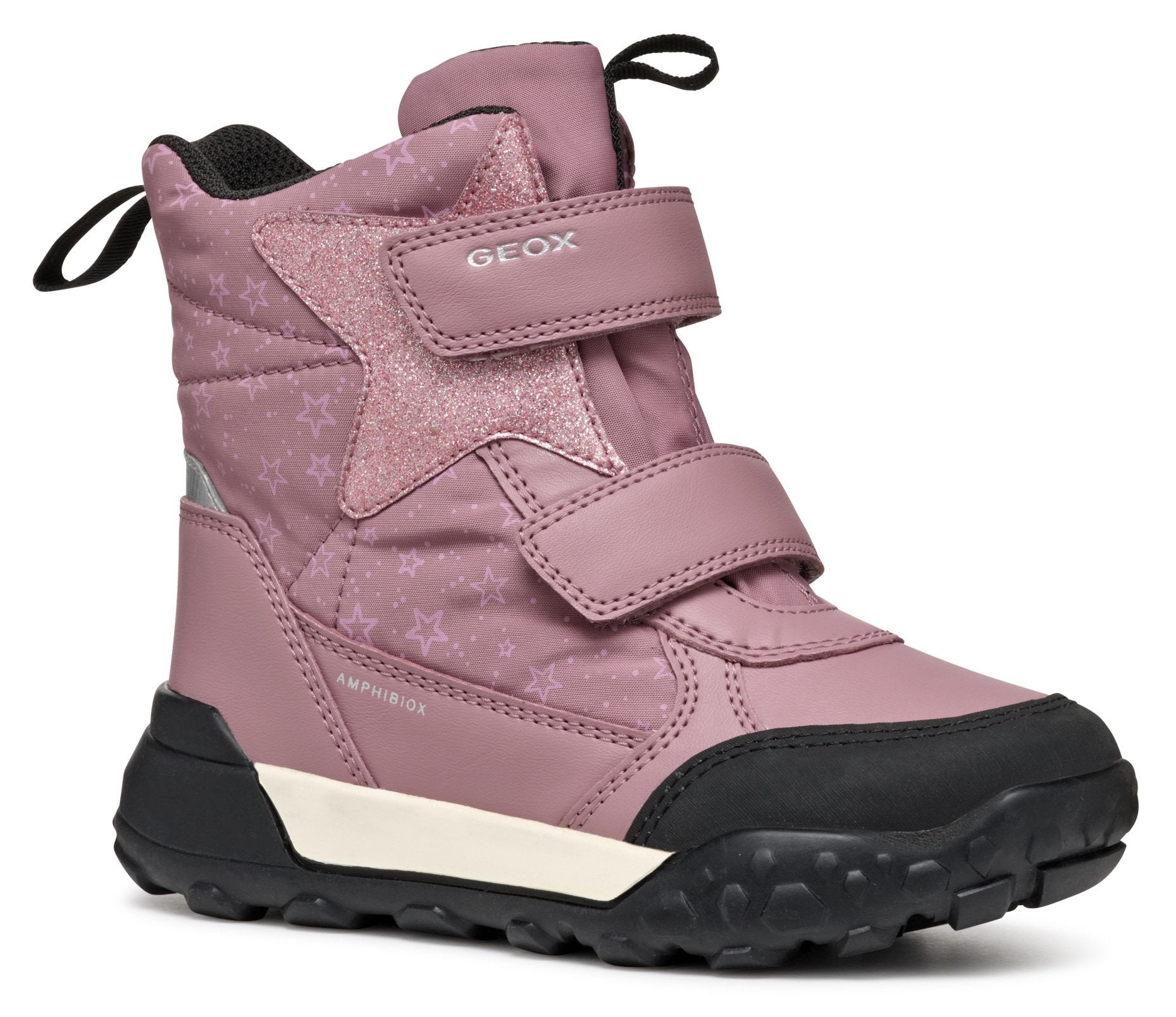 Geox Winterboots »J TREKKYUP GIRL B ABX«, Klettstiefel, Snowboots, Winterstiefel mit Metallic Look