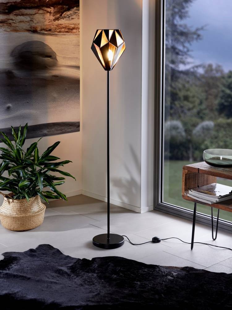 EGLO Stehlampe »CARLTON 1«, 1 flammig, Leuchtmittel E27 | ohne Leuchtmittel, Vintage Stehleuchte, Metall in Schwarz und Kupfer, Retro, E27 Fassung