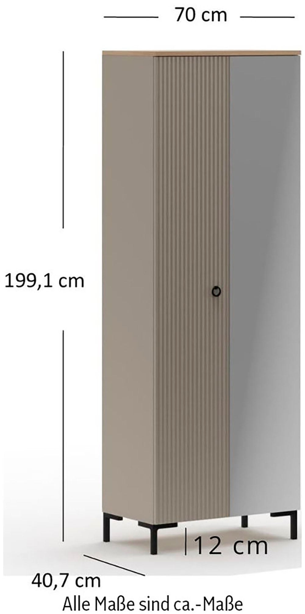Home affaire Garderobenschrank »Luminara« 1 Stk. tlg. Kleiderschrank mit ausziehbarer Kleiderstange - (B/T/H) 70/41/199 cm