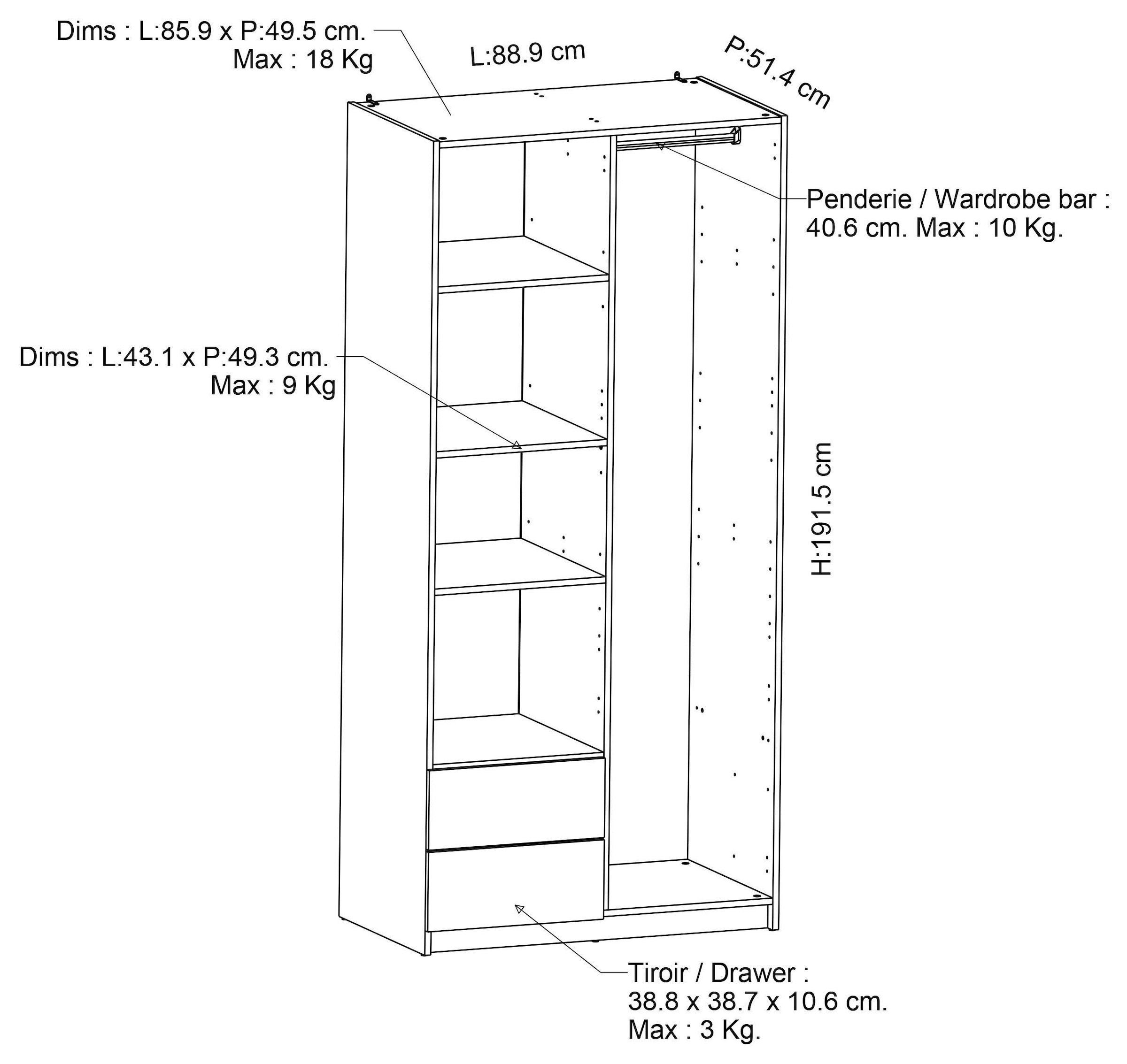 Demeyere GROUP Kleiderschrank »Mellie« SCHRANK 2-TUERIG 1 SPIEGEL  2 SCHUBLADEN