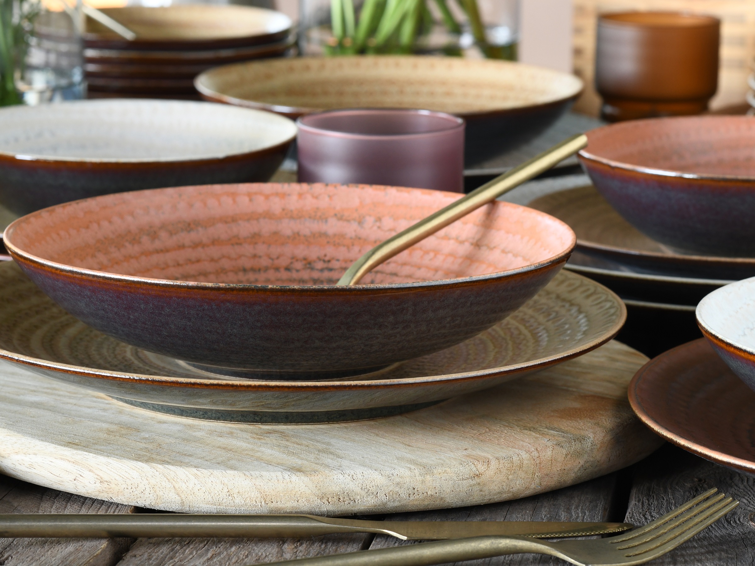 CreaTable Teller-Set »Neapel, Service 12-tlg.« Teller Set, Edles Tellerset, Vulkanoptik
