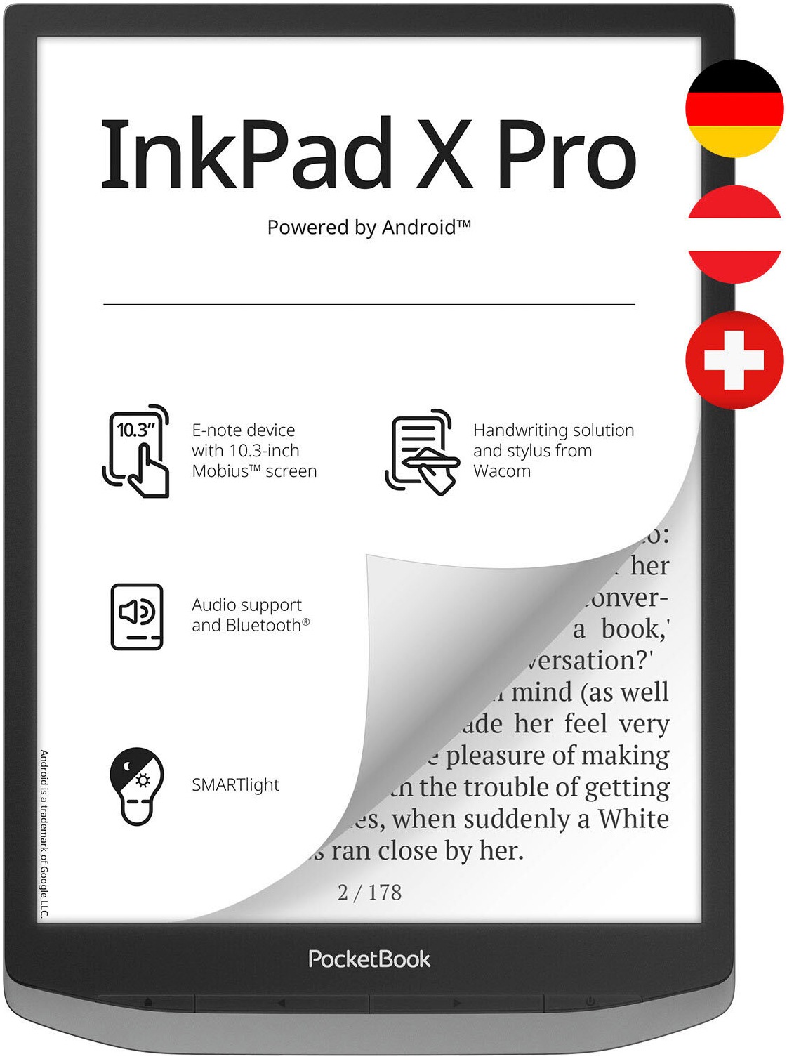 PocketBook E-Book »InkPad X Pro DACH-Version«, (Android inklusive Wacom Stylus und Schutzhülle mit Sleep-Cover-Funktion)