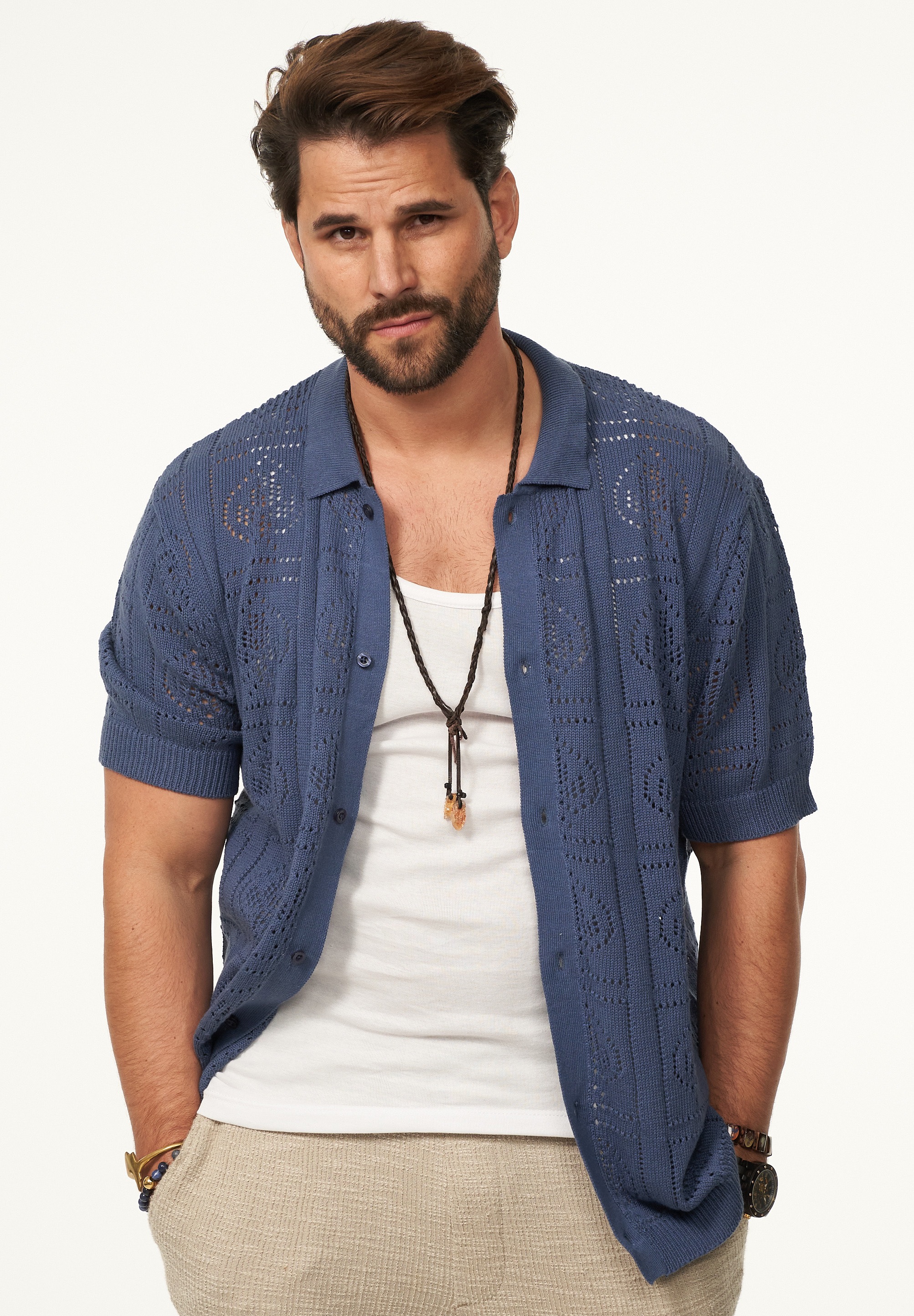 SOULSTAR Poloshirt »Kurzarm Strickhemd im Cardigan Stil mit Knopfleiste für Herren« Herren Kurzarm Strick Polo-Hemd Cardigan T-Shirt