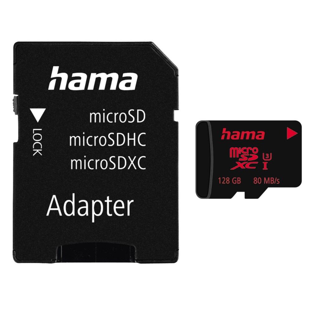 Hama Speicherkarte »microSDXC 64GB UHS Speed Class 3 UHS-I 80MB/s + Adapter/Mobile«, (UHS Class 3 80 MB/s Lesegeschwindigkeit)