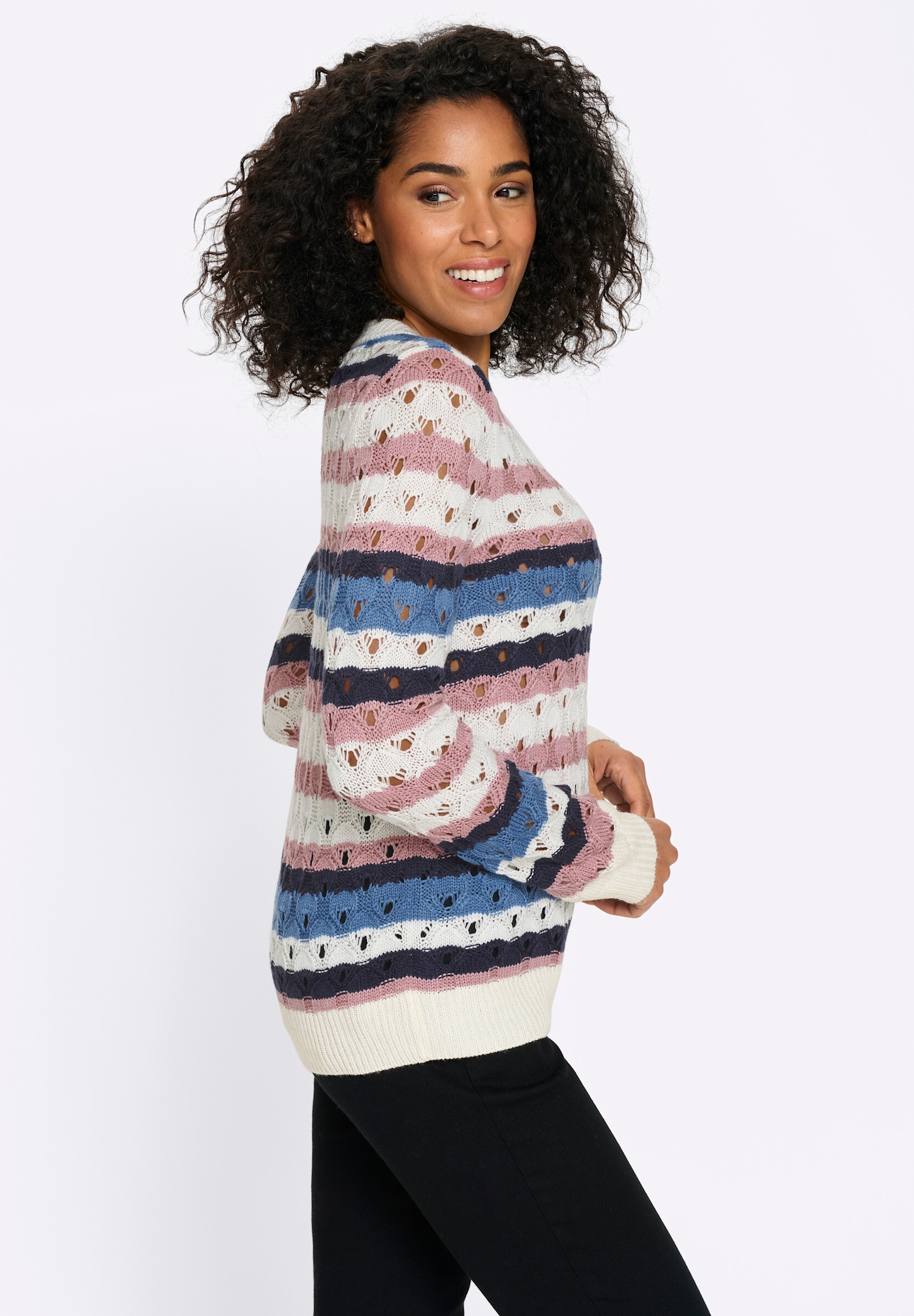 Sieh an! Strickpullover »Ajour-Pullover Ajourpullover mit Streifen-Muster«