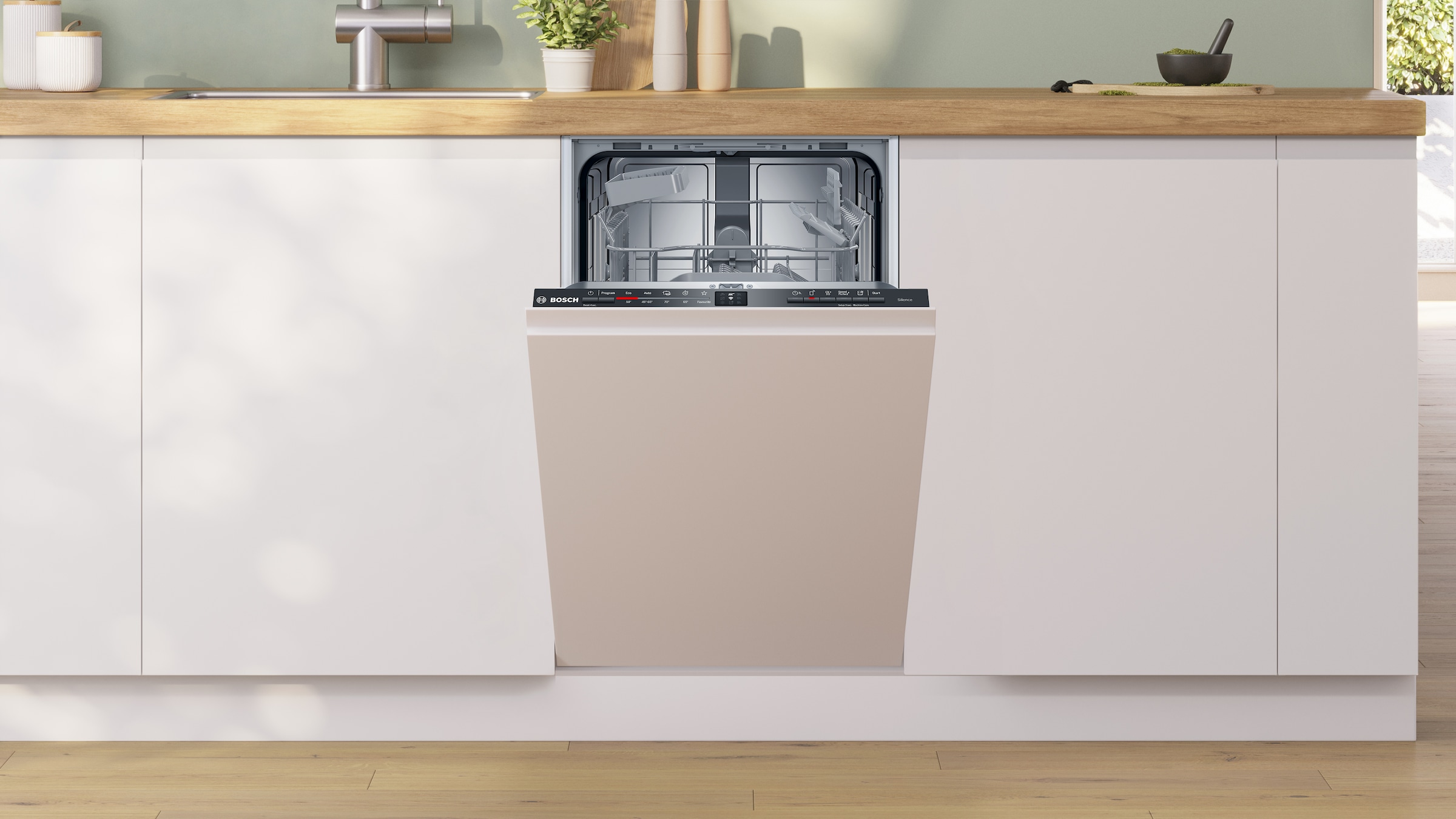 BOSCH vollintegrierbarer Geschirrspüler Serie 2 »SPV2HKX02E« 10 tlg. Maßgedecke Extra Dry für gründliches Trocknen und höhenverstellbarer Oberkorb