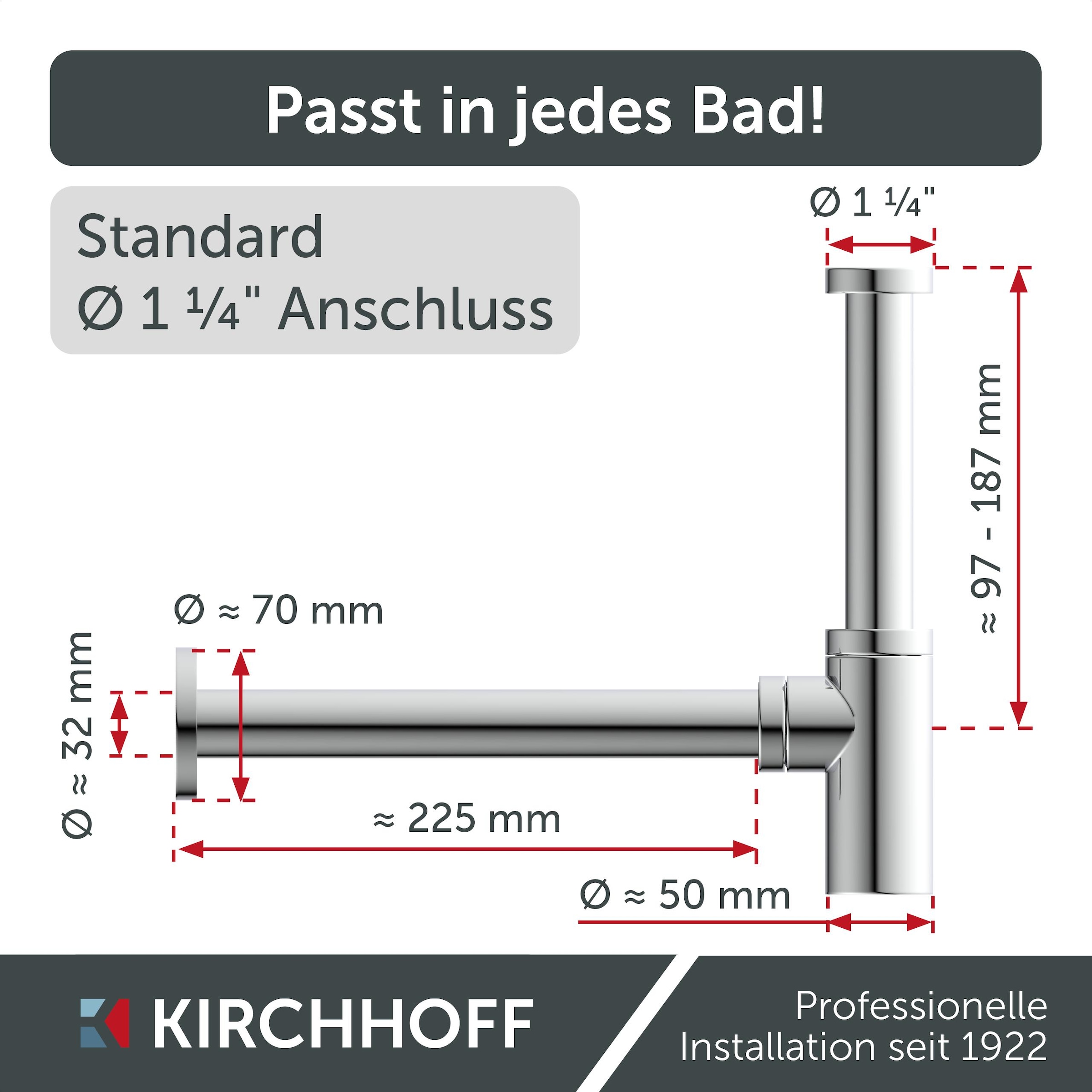 Kirchhoff Siphon »Design Flaschensiphon inkl. Reinigungsöffnung«, Röhrengeruchsverschluss für Waschbecken/Waschtische