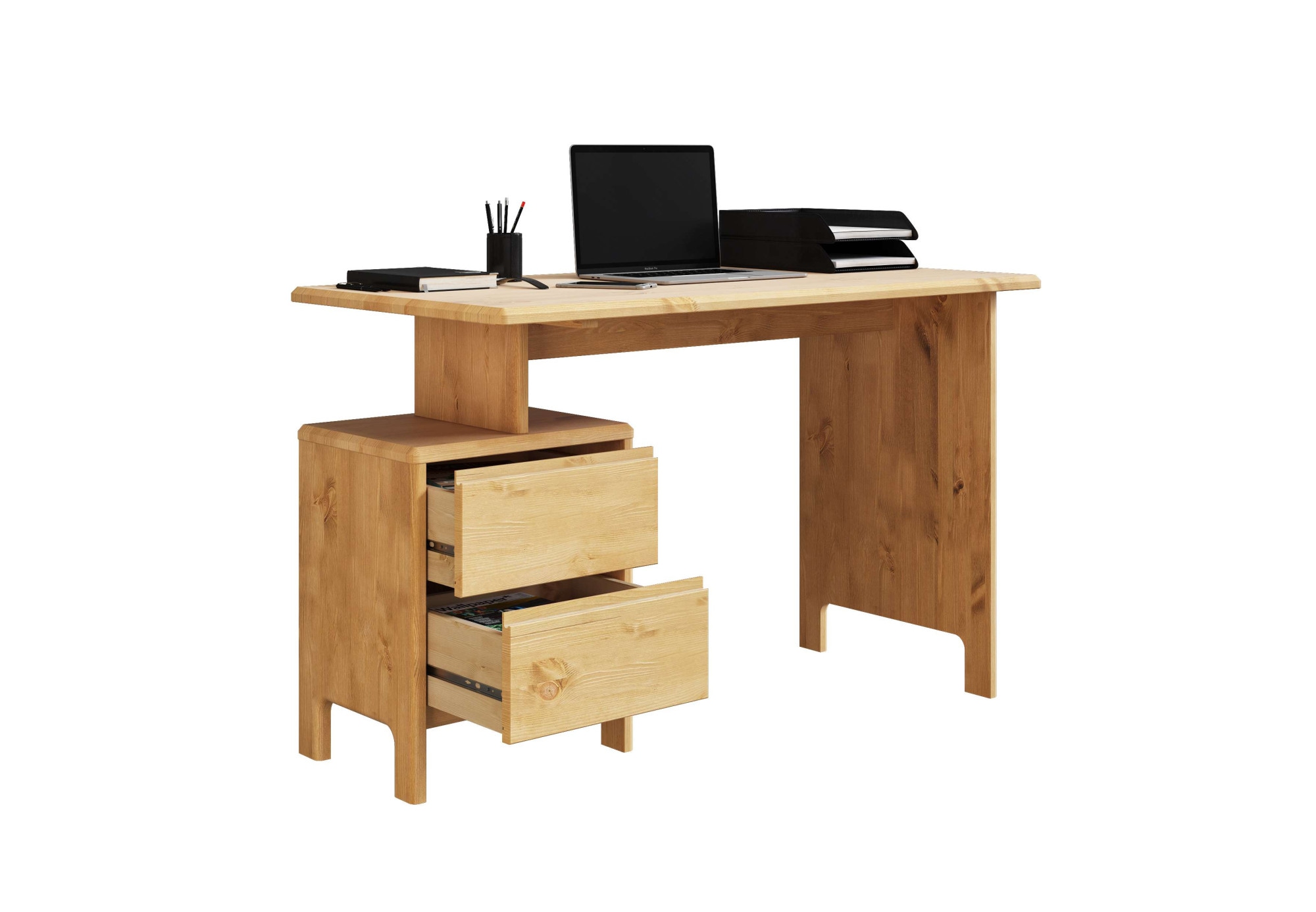 Home affaire Schreibtisch »Luven, Computertisch,«, zertifiziertes Massivholz, mit 2 Schubkästen, Breite 120-140 cm