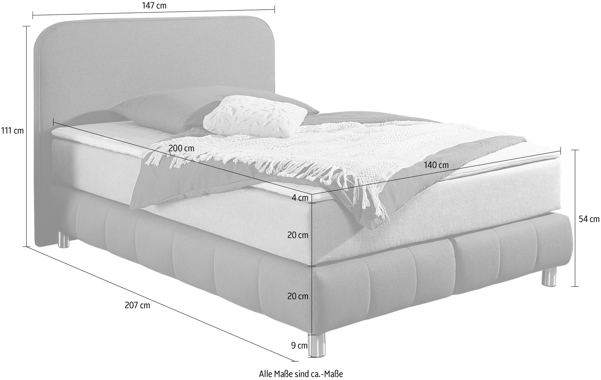 Home affaire Boxspringbett »Cesson, in verschiedenen Breiten«, inkl. Topper, wahlweise in H2, H3 oder H4 erhältlich