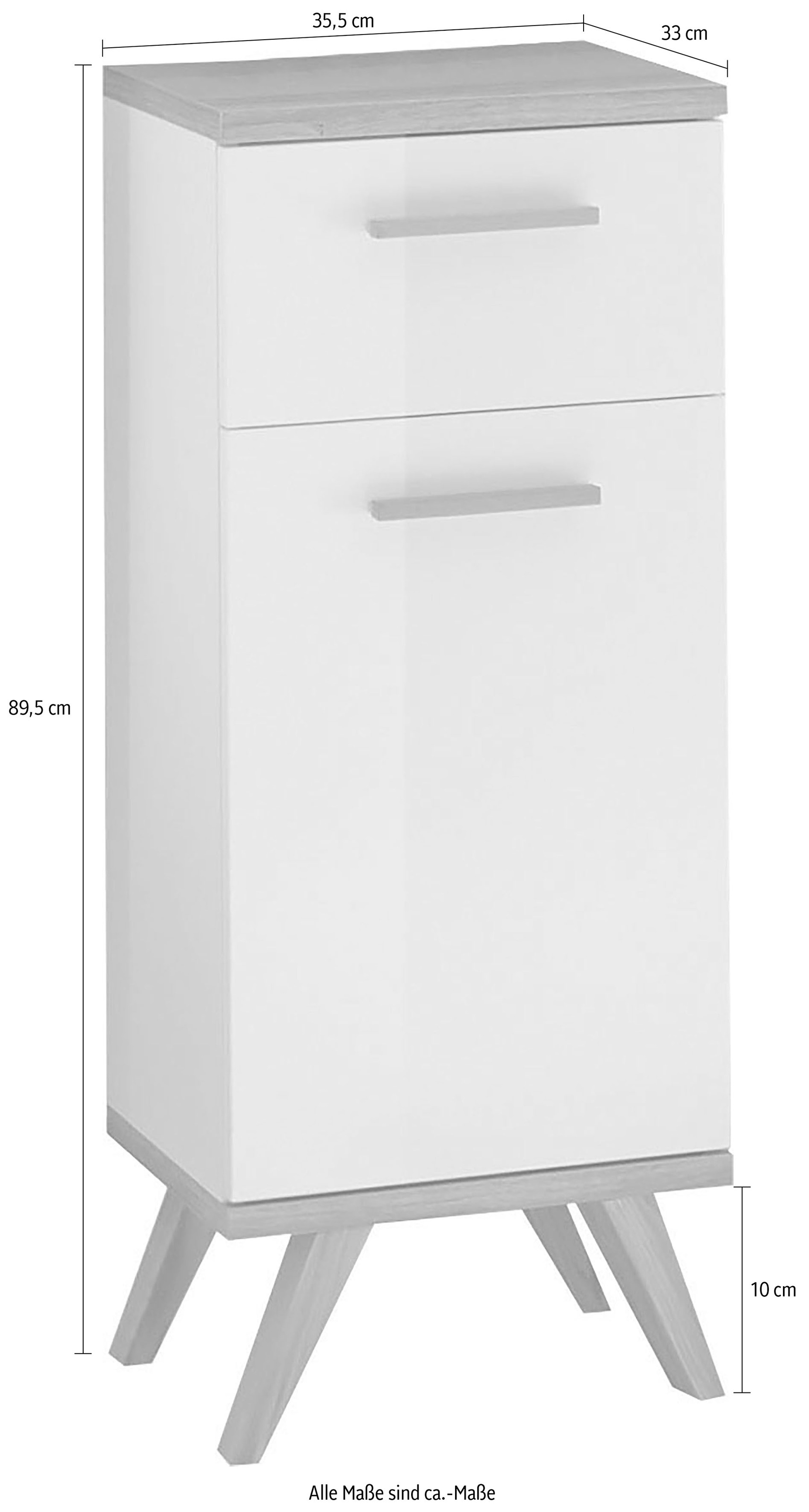 Saphir Unterschrank »Quickset 923 Badschrank mit 1 Schublade, 1 Tür, 35,5 cm, Weiß Glanz« Badezimmer-Unterschrank inkl. Türdämpfer, mit Holzgriffen