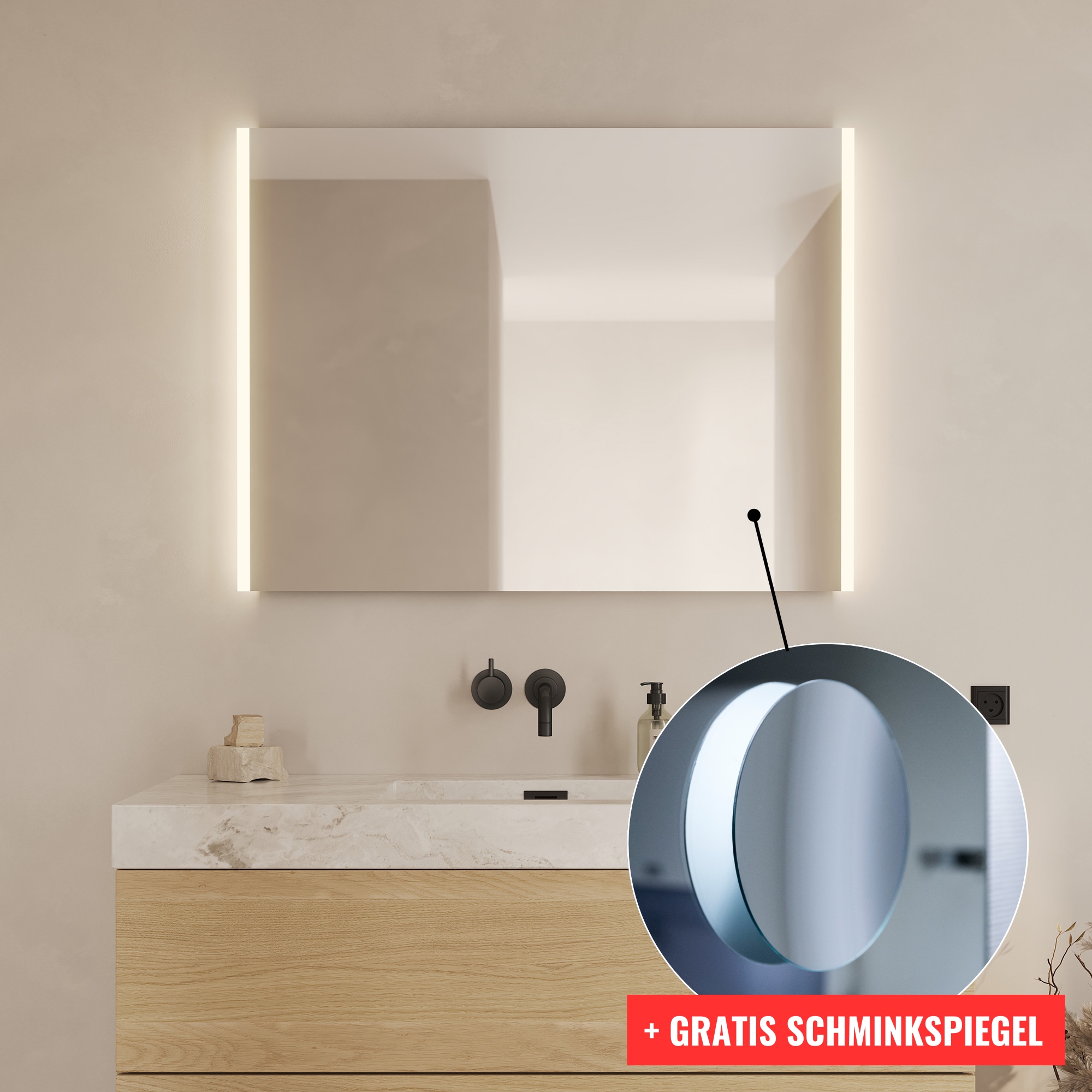 Loevschall Badspiegel »Lago, Spiegel Bundle inkl. Schminkspiegel, Badezimmerspiegel«, x5 Kosmetikspiegel, LED Beleuchtung, Einstellbar, Dänisches Design