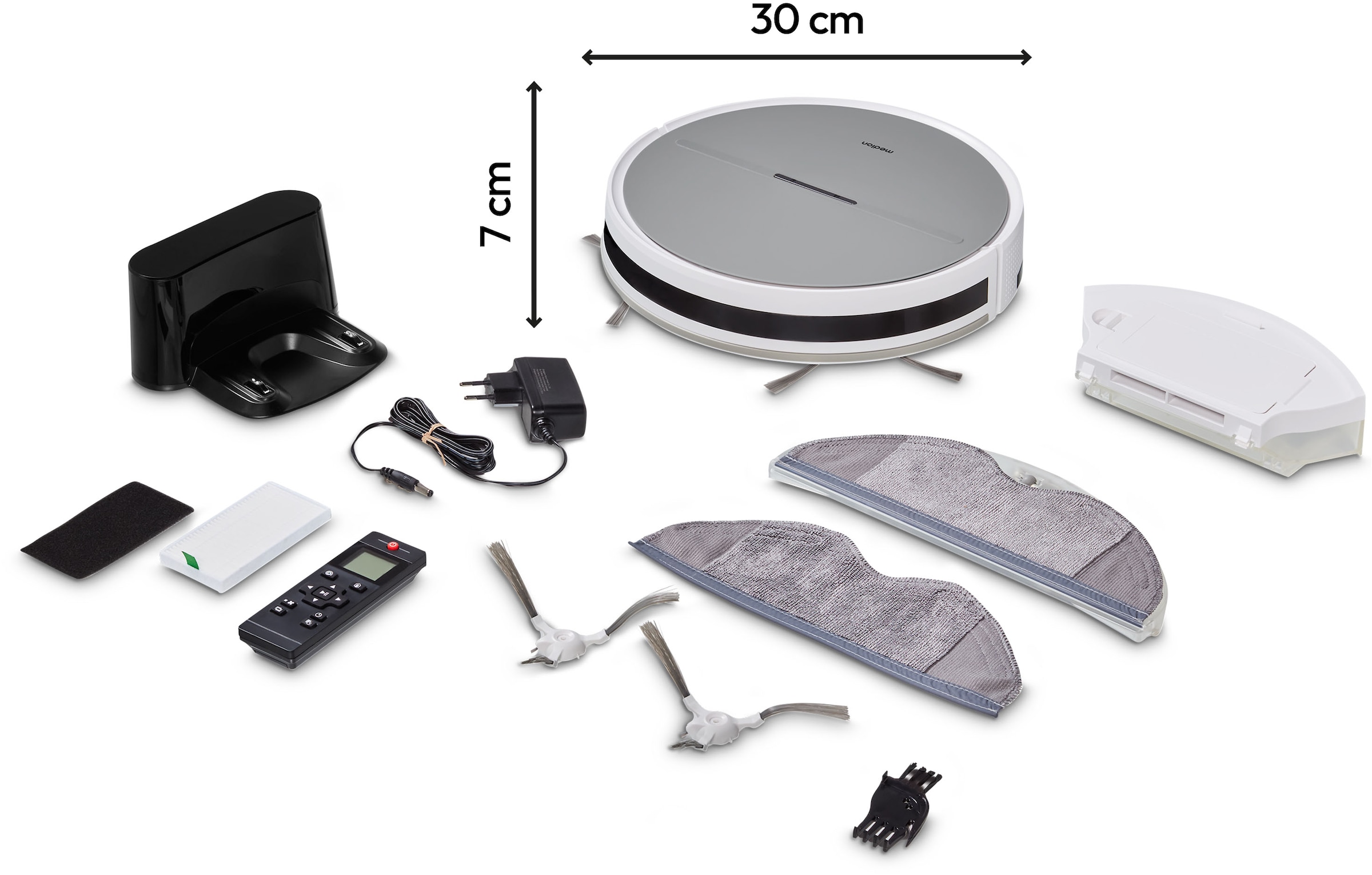 Medion® Saugroboter »E35 SW (MD 18035), Gyro-Navigation in S-Linien, 2 kPa Saugleistung«, Wischfunktion, 120 min Laufzeit, integriertes Zubehör