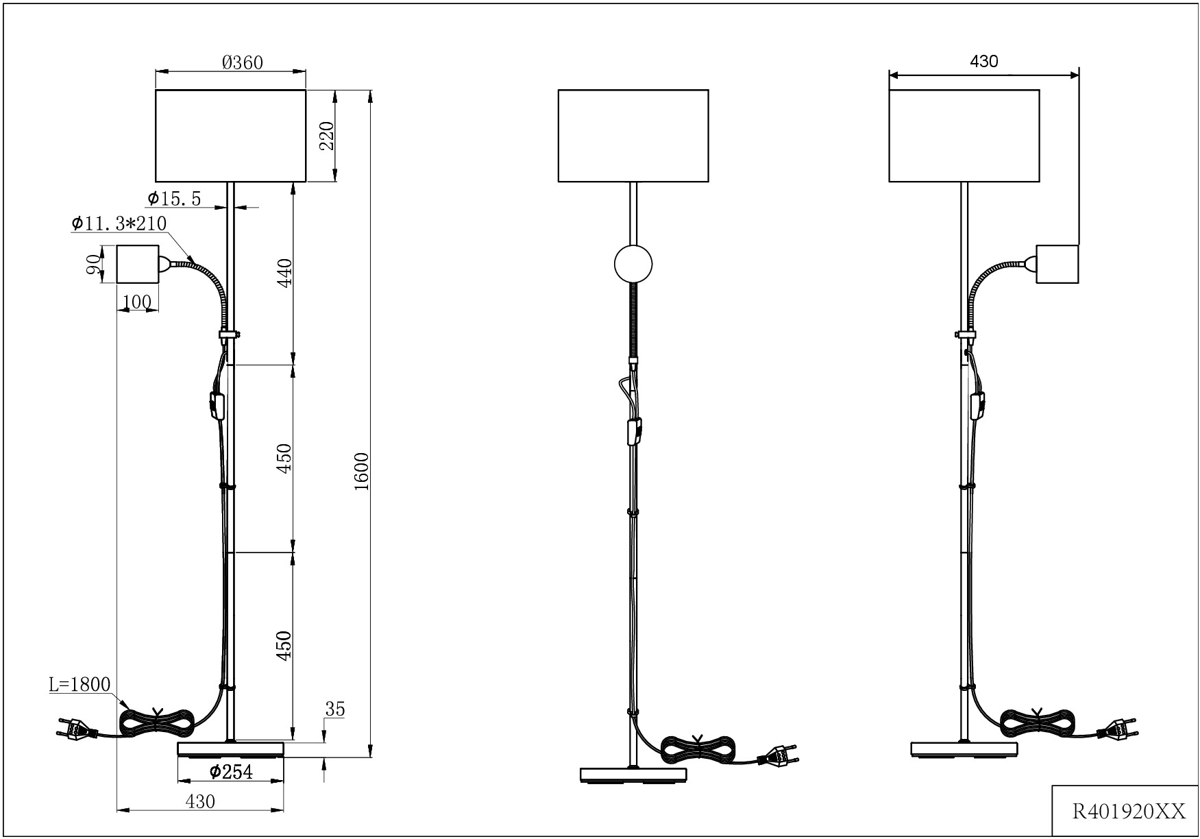 REALITY Leuchten Stehlampe »OWEN«, Leuchtmittel E27 | ohne Leuchtmittel, Getrennt schaltbar, Lesearm flexibel, Höhe 160 cm