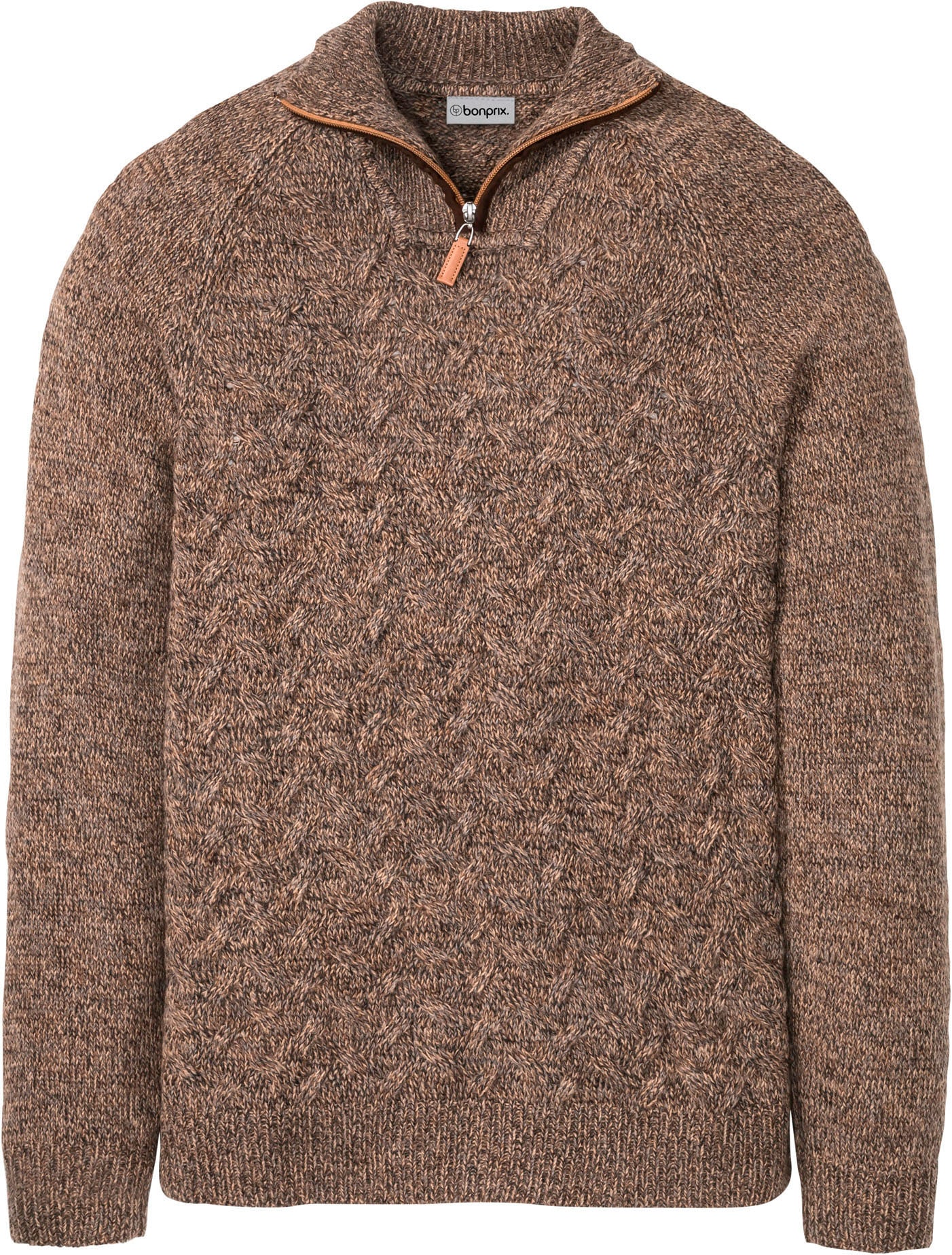 bonprix Strickpullover »Troyer-Pullover mit Wolle« aus Wollmischung, mit Stehkragen, Regular Fit, mit Zopfmuster