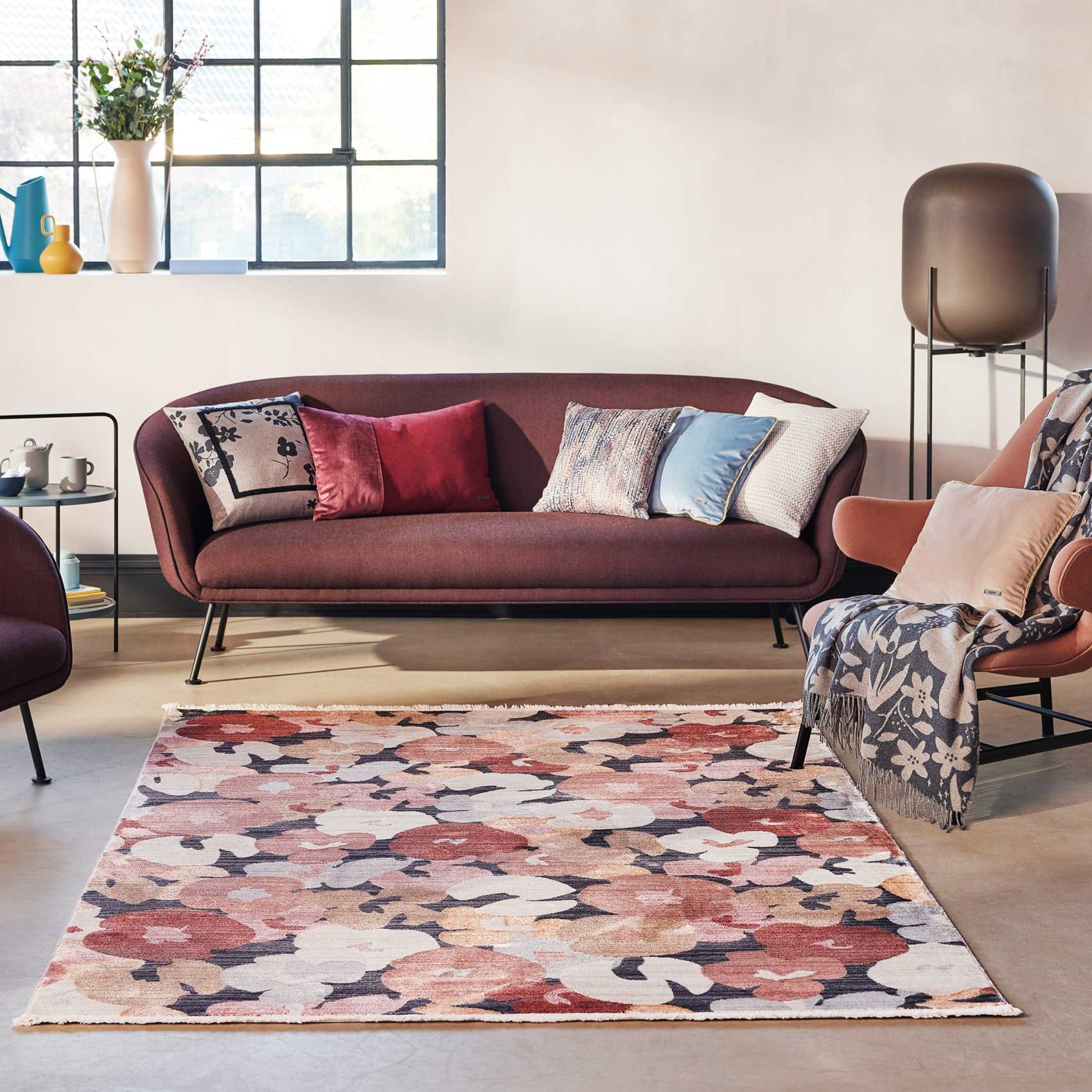 Esprit Teppich »Agneta« rechteckig 7 mm Höhe Kurzflorteppich, floral, gewebt, neutral, modern, Wohnzimmer, stilvoll