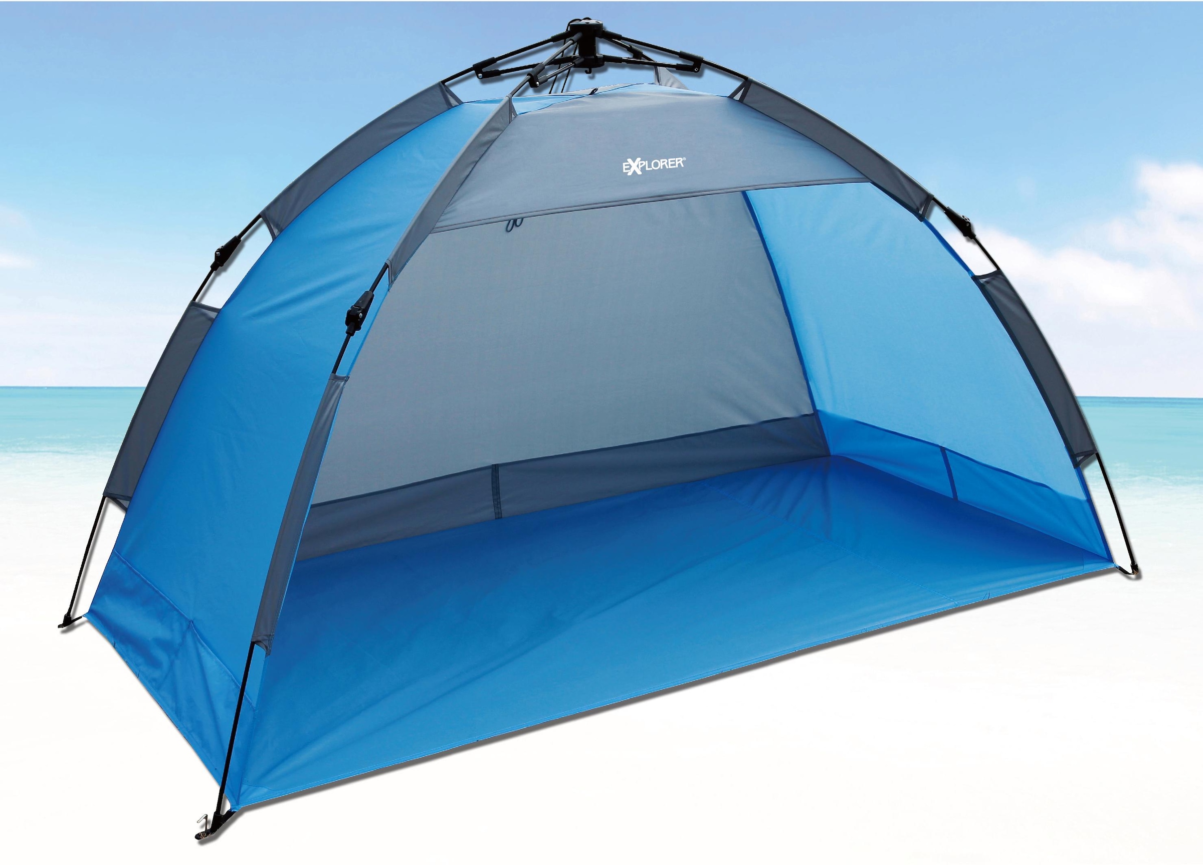 EXPLORER, Strandmuschel »Automatik-Strandmuschel 190 x 100 x 110 cm UV 80 +« 2 Personen UV 80+, blau, Strandmuschel