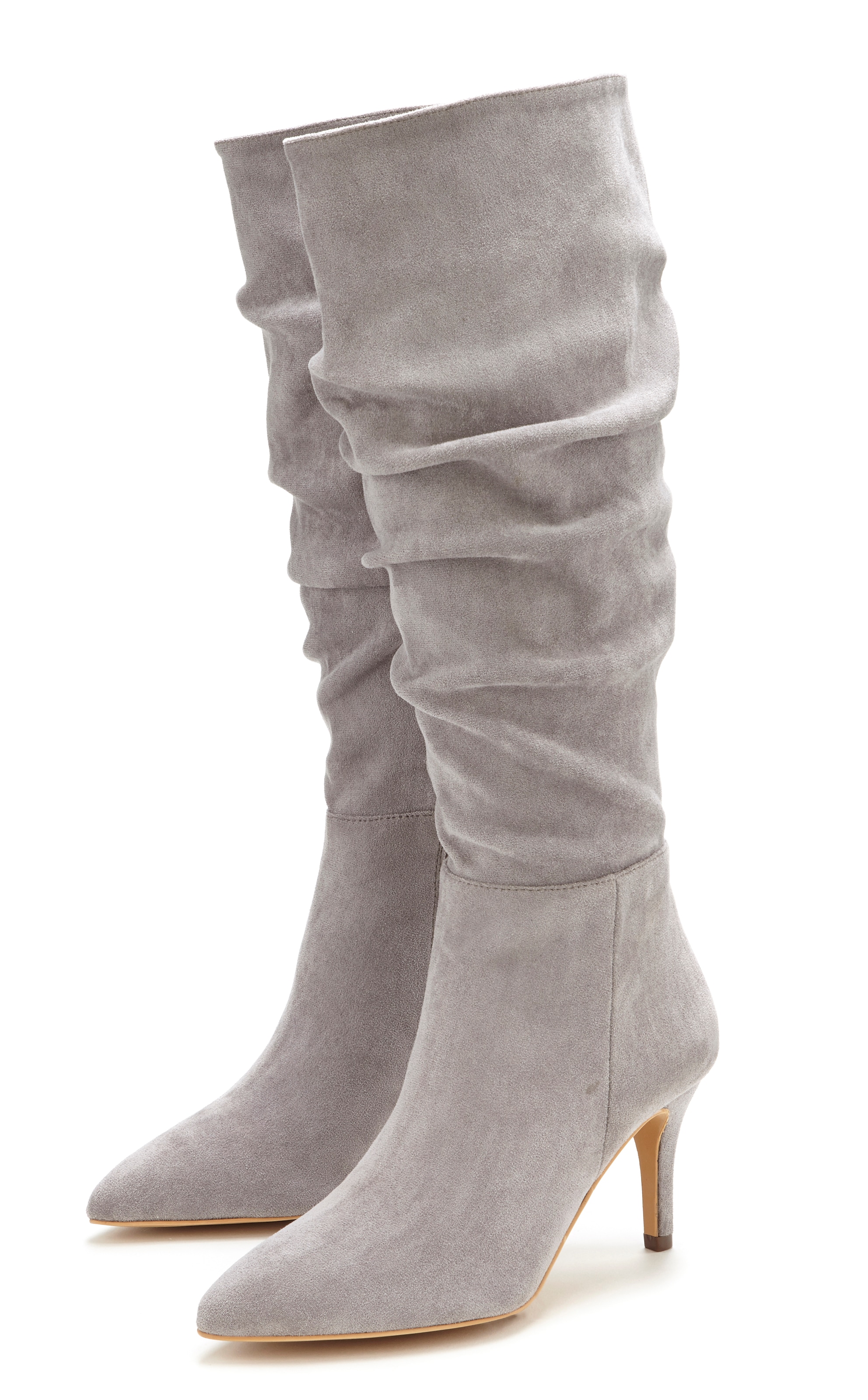 LASCANA Reißverschlussstiefel, mit modischer Raffung, Langschaft, High-Heel Stiefelette,Slouchy Boots