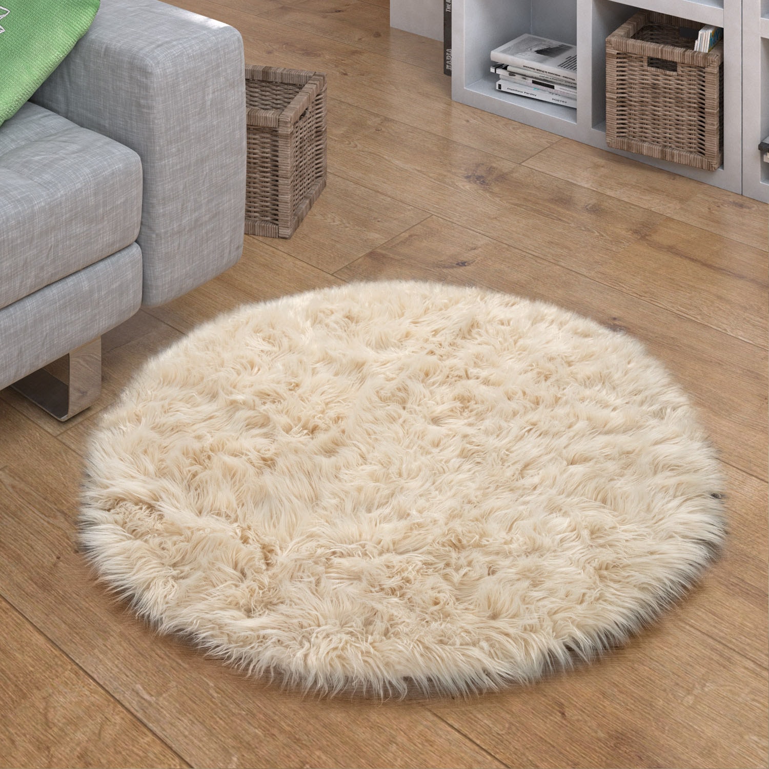 Paco Home Fellteppich »Playa 960«, rund, 64 mm Höhe, Kunstfell, Flokati-Optik, Hochflor, weich und flauschig, Uni-Farben