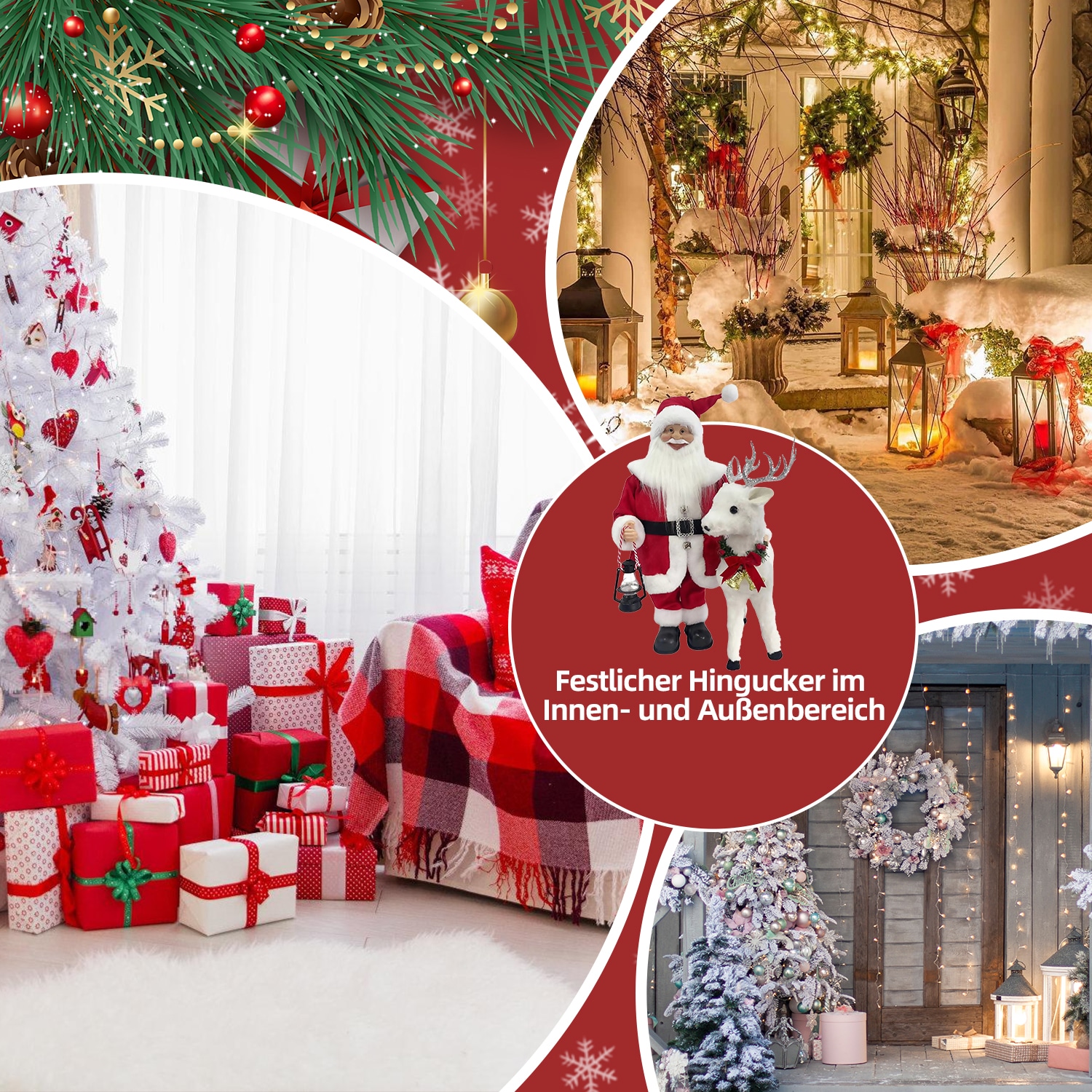 SHX Weihnachtsmann »Animierter Weihnachtsmann mit Rentier«, Bewegung, Soundeffekte