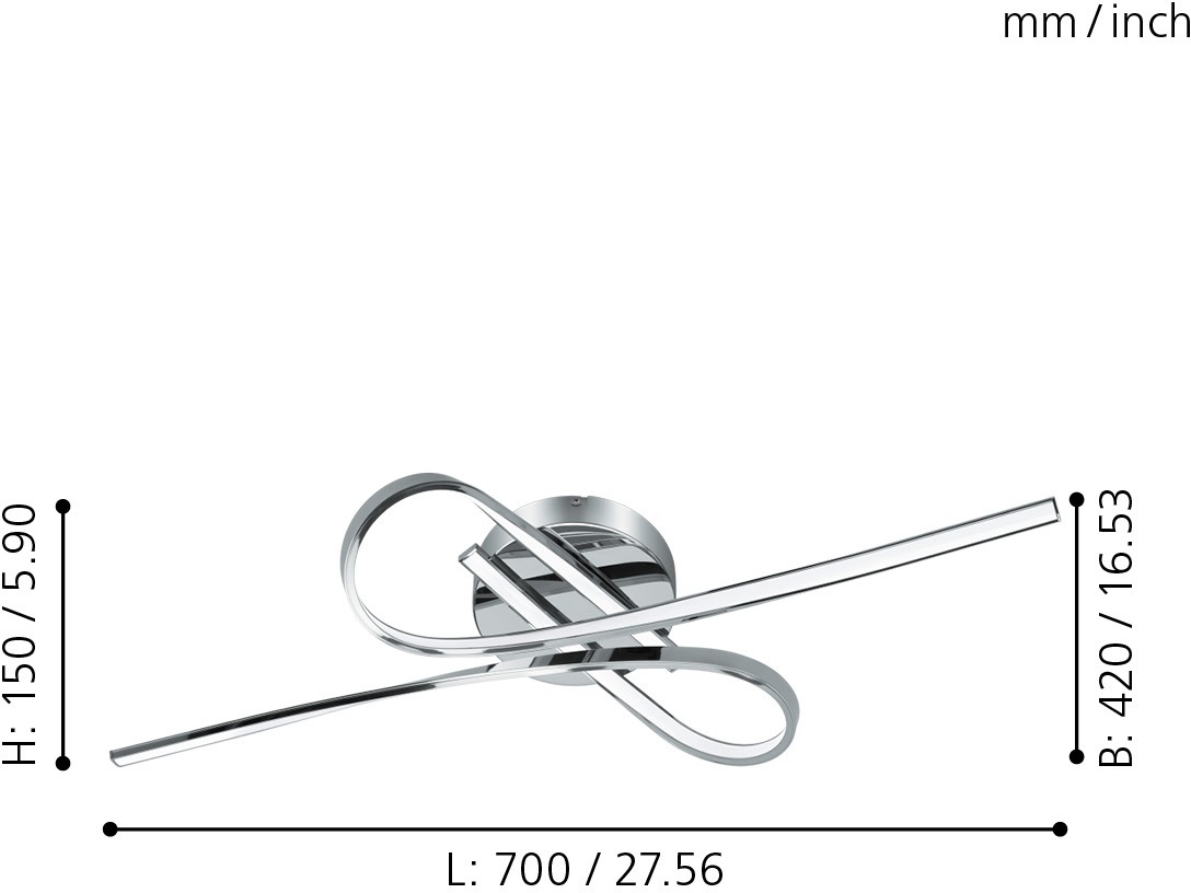 EGLO Deckenleuchte »SELVINA Deckenlampe, Alu und Kunststoff, IP20, Wohnzimmerlampe, Lampe«, 2 flammig, Leuchtmittel LED-Board | LED fest integriert, Wand-/Deckenleuchte, L69 x B30 x H11,5 cm, chrom, 20,5W inkl.