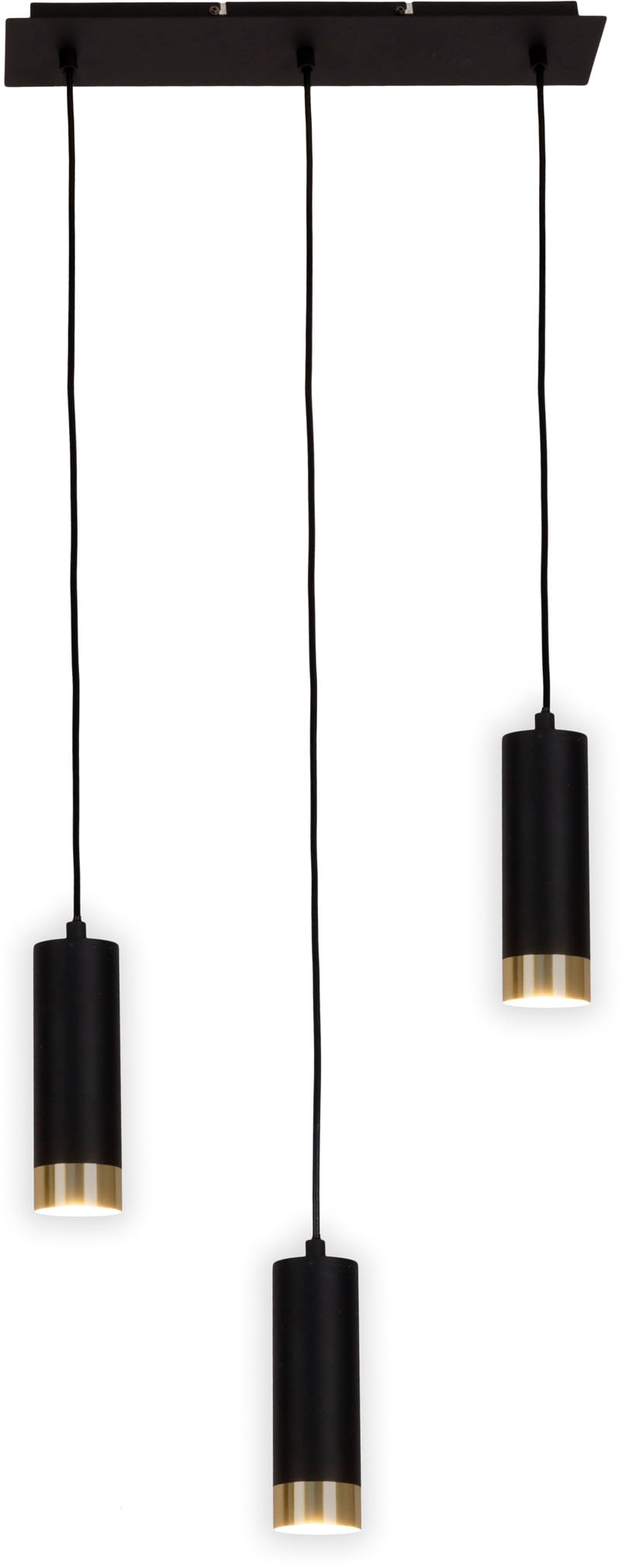 näve Pendelleuchte »Fridu«, 3 flammig, Leuchtmittel GU10 | ohne Leuchtmittel, aus mattschwarzem Eisen mit goldenen Rändern, Länge 48 cm, für 3x GU10