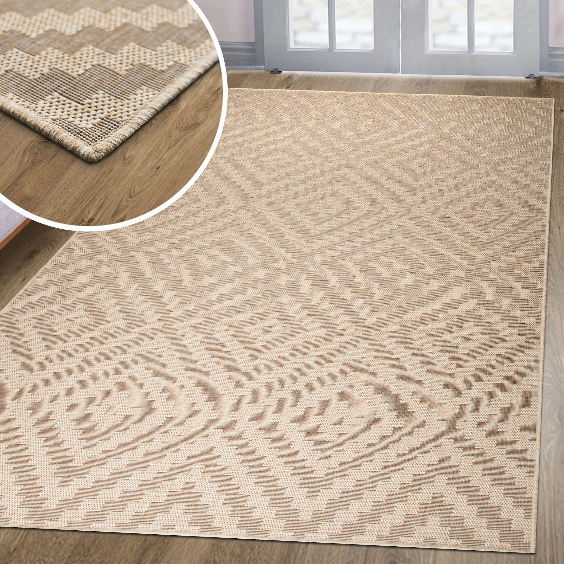 OTTO home Teppich »Cordoba auch als Läufer erhältlich« rechteckig 3 mm Höhe In- und Outdoor geeignet, Sisal-Optik, Wetterfest & UV-beständig, Boho