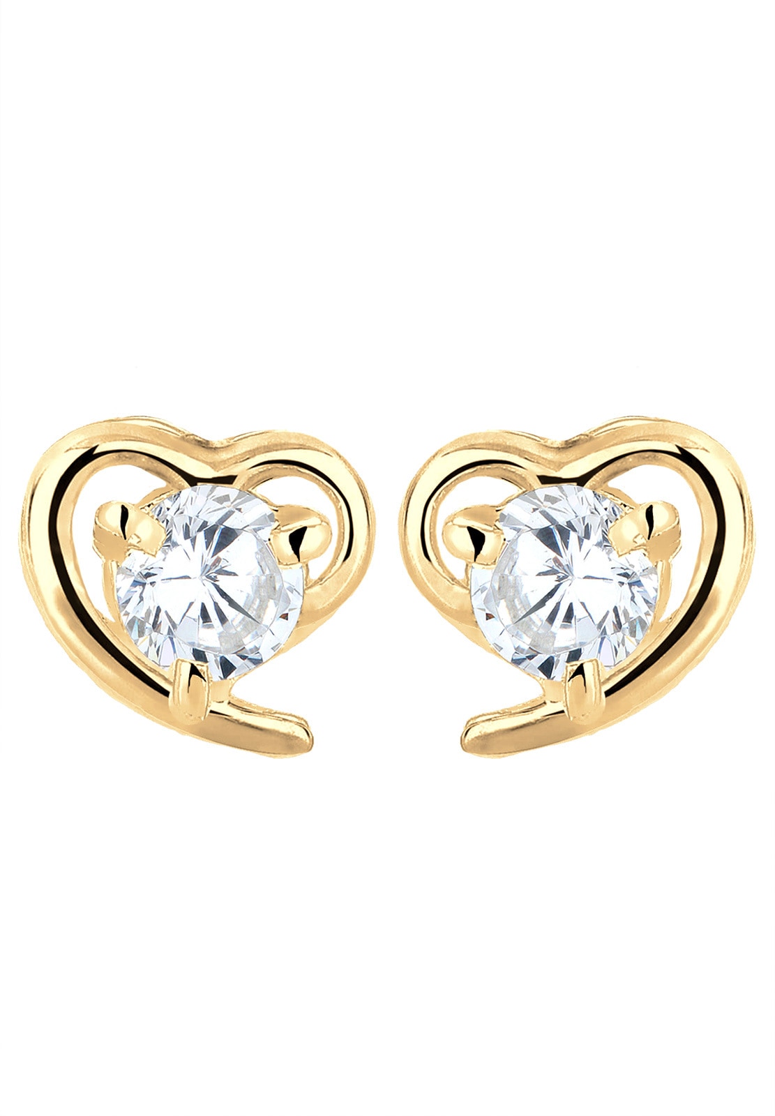 Elli Premium Paar Ohrstecker »Ohrringe Herz Zirkonia 585 Gelbgold«