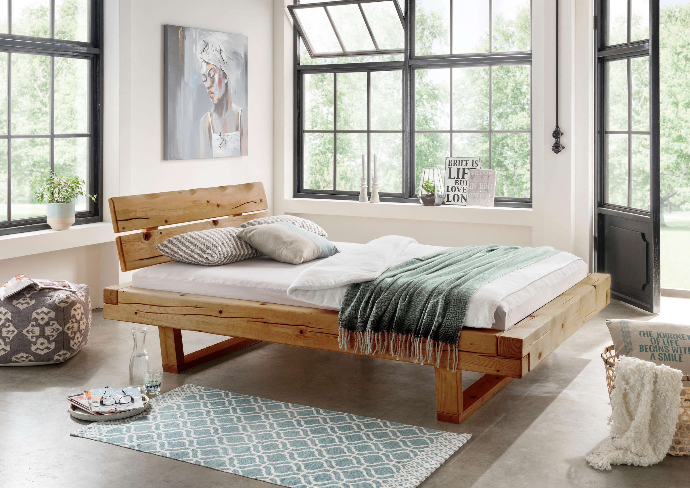 Home affaire Schlafzimmer-Set »Ultima«, (Set, 3 tlg., Liegefläche 180x200cm, Belastbarkeit je Seite bis zu 200kg), 3tlg., massives Fichtenholz, FSC-zertifiziert, in Balken-Optik