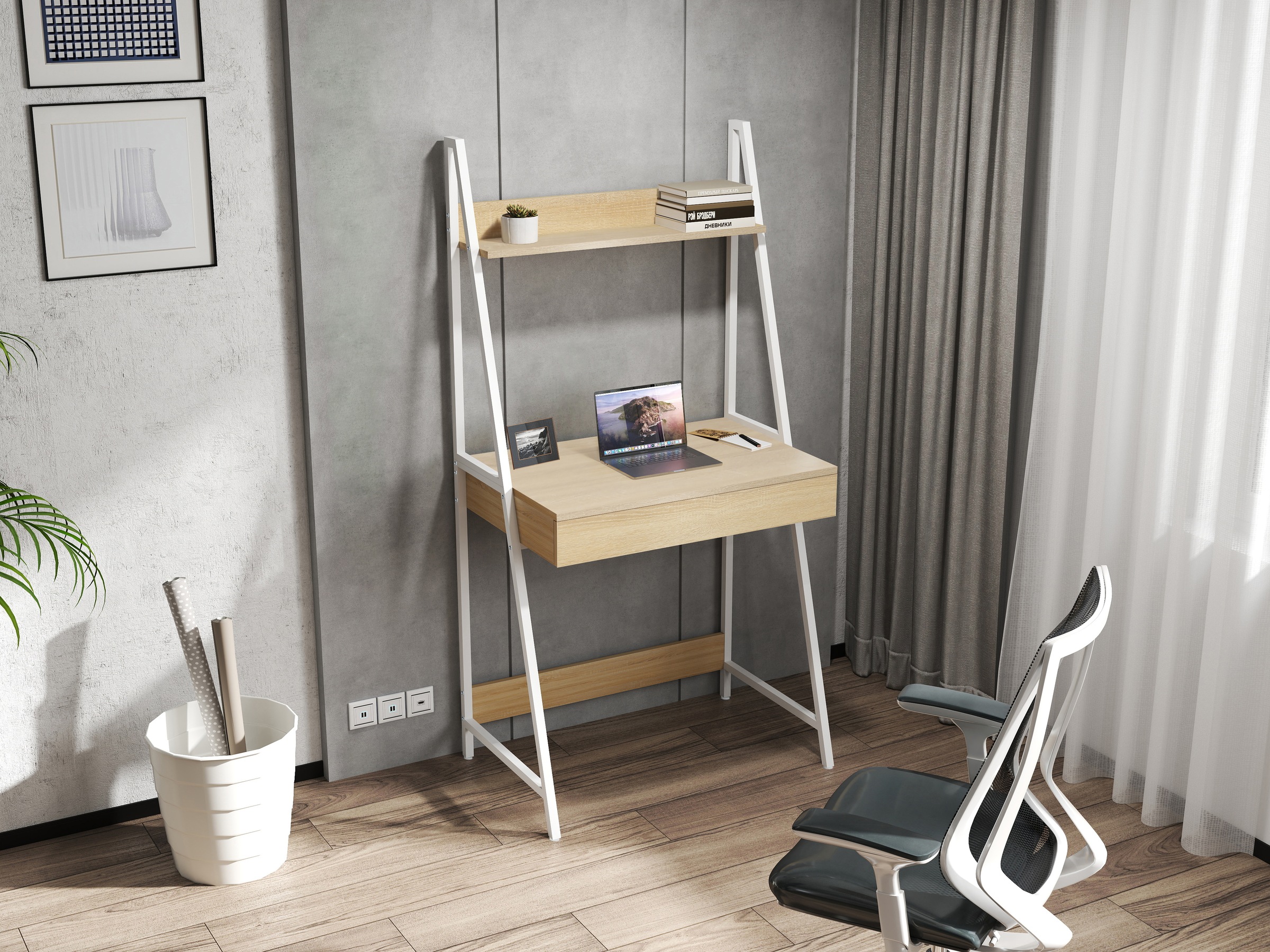 INOSIGN Regal-Schreibtisch »Lonas«, (B/H) 74/147 cm, Arbeitshöhe 74 cm), Laptoptisch, Home-Office, Schublade mit Doppelfach, Metallgestell