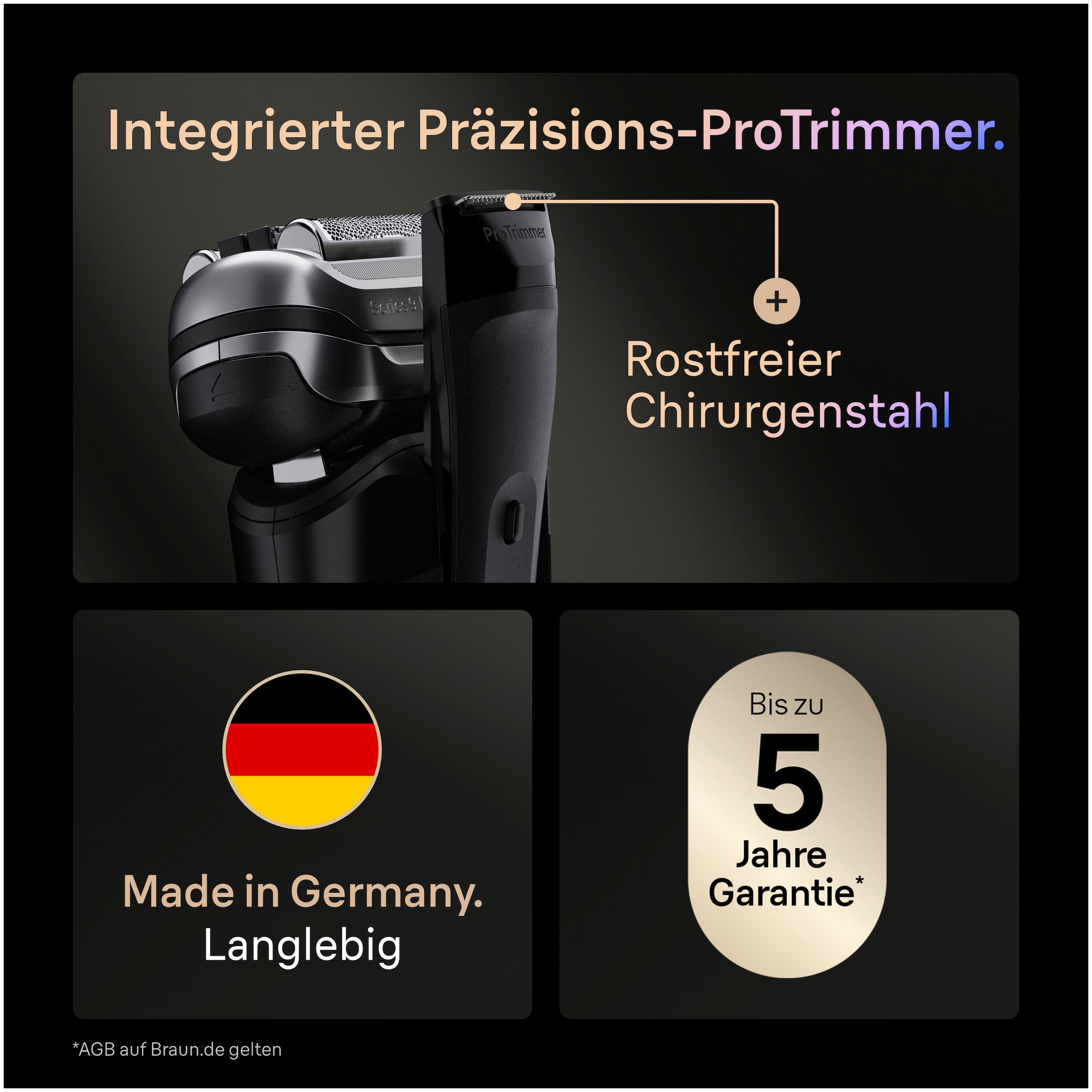 Braun Elektrorasierer »Series 9 9610s« integrierter Präzisionstrimmer Pro-SensoAdapt, Ladeständer, 5+1 ultradünne Präzisionsklingen