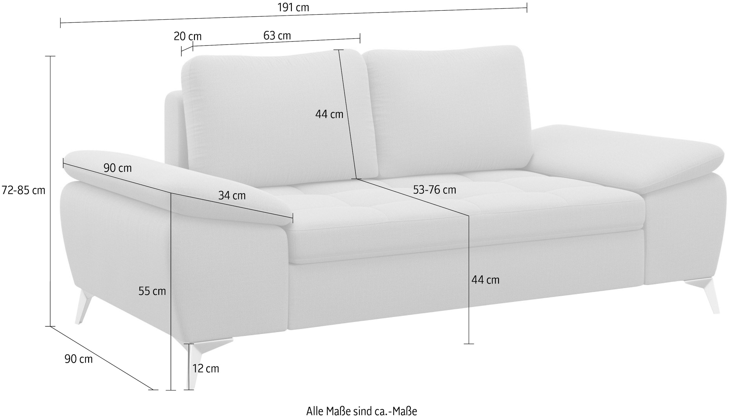 sit&more 2-Sitzer »Latigo«, mit hochwertigen Metallfüßen