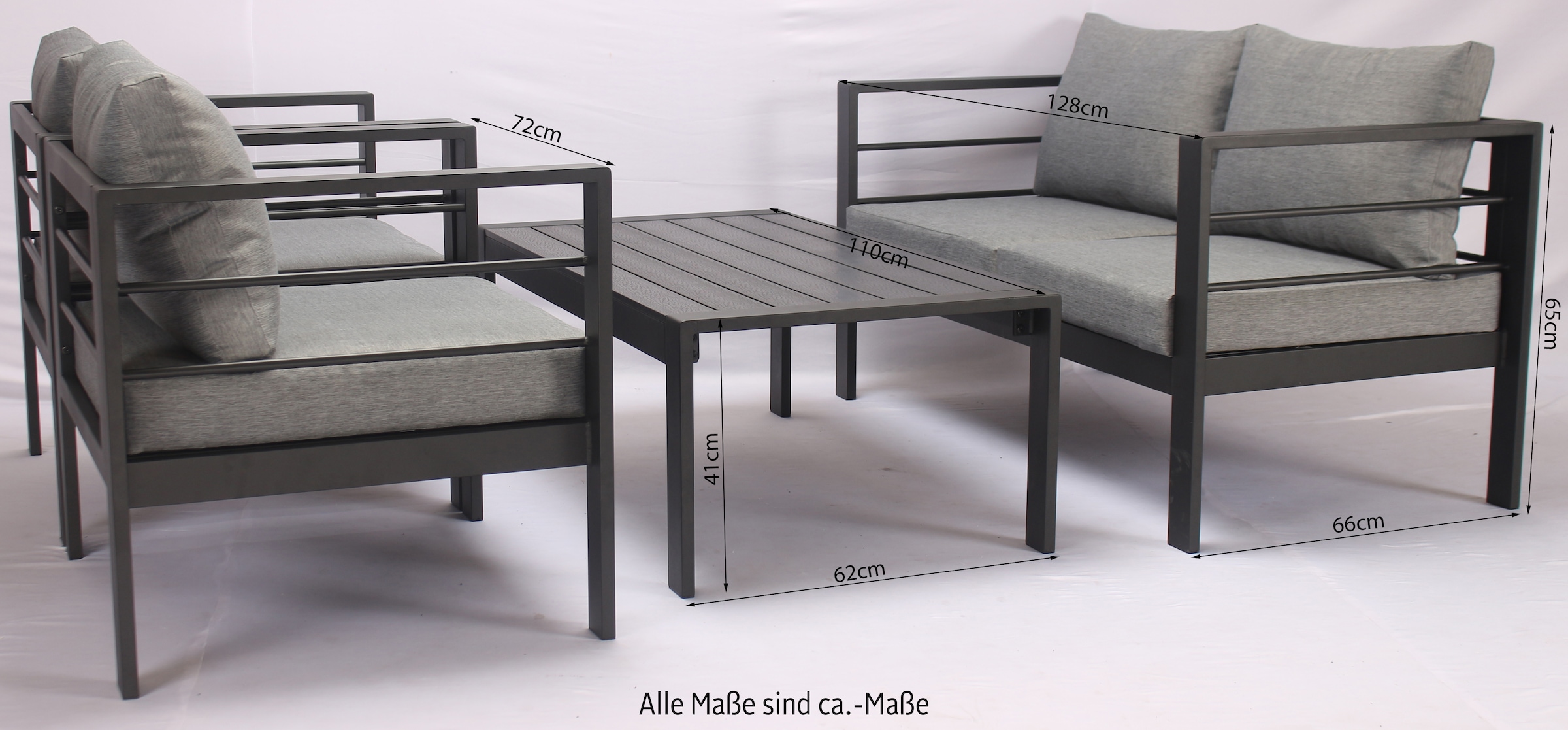 KONIFERA Gartenlounge-Set »»New Jersey««, (Set, 12 tlg., 1x2er Sofa, 2 Sessel, Tisch 62x110x41 cm, inkl. Auflagen), Tischplatte aus Nonwood