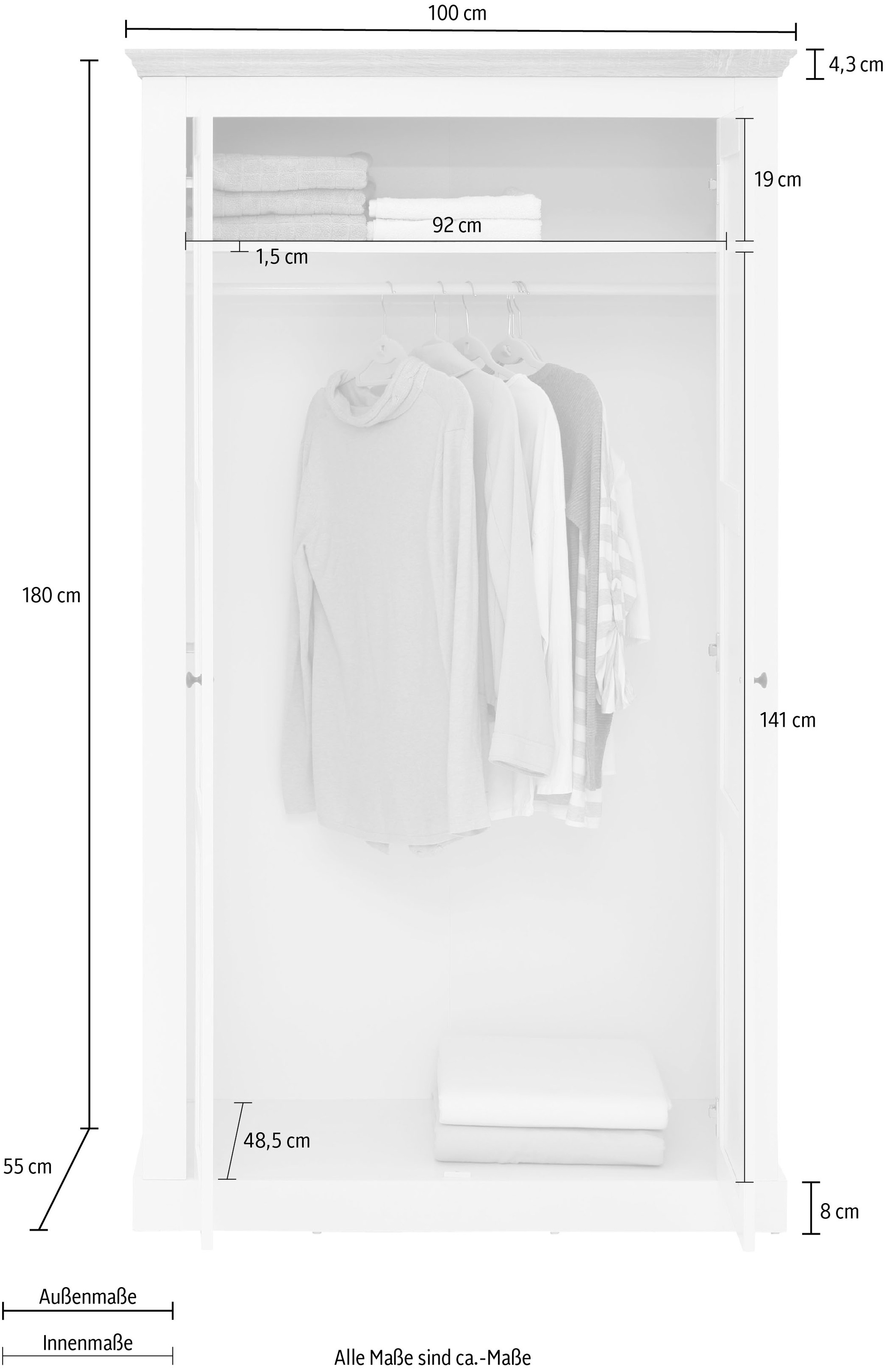 Home affaire Kleiderschrank 180 mit Höhe »Clonmel«, kaufen hinter auf die und Raten cm Türen, Einlegeboden Kleiderstange