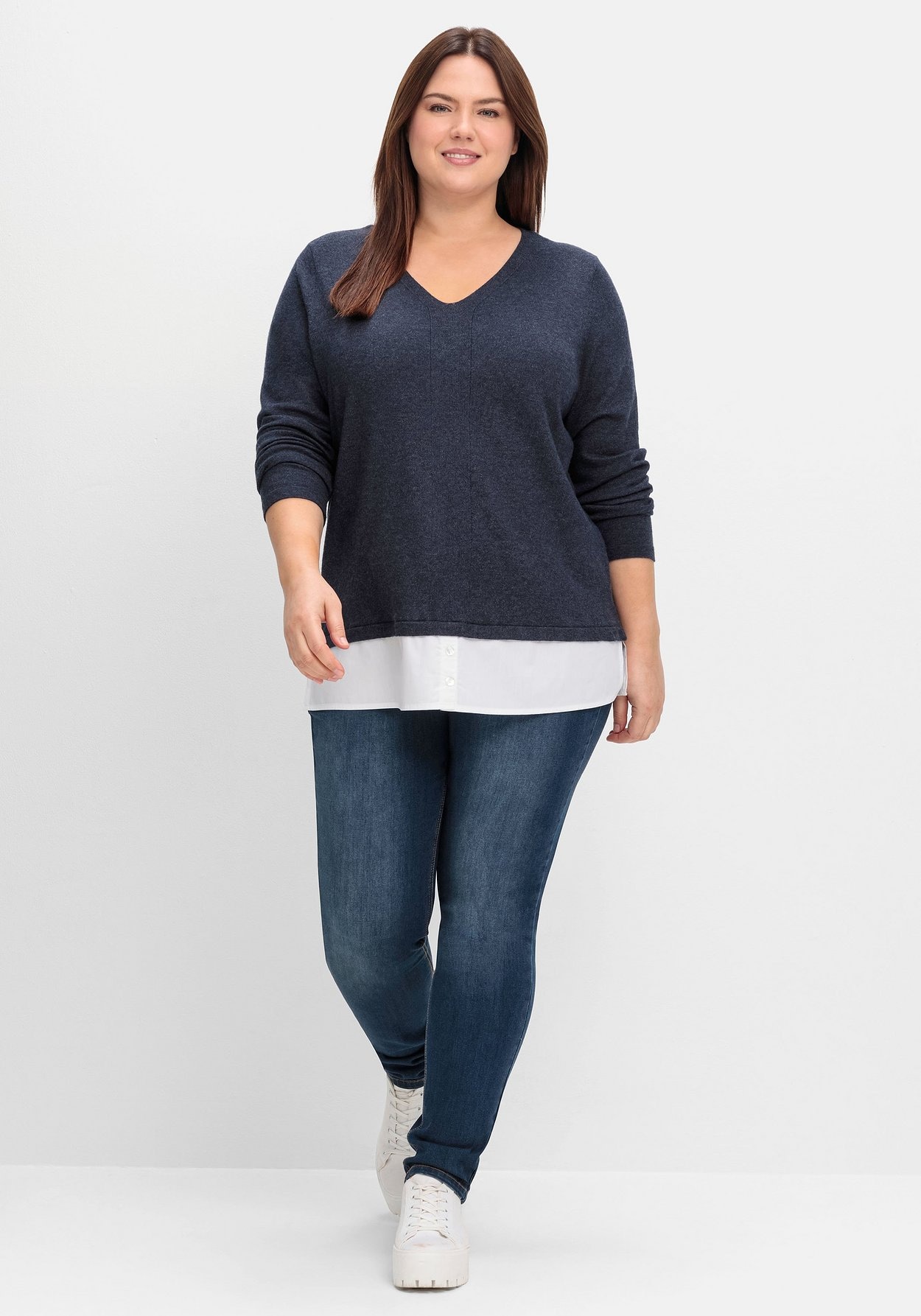 Sheego Strickpullover »Pullover im Lagenlook, mit Blusenbesatz«, im Lagenlook, mit Blusenbesatz