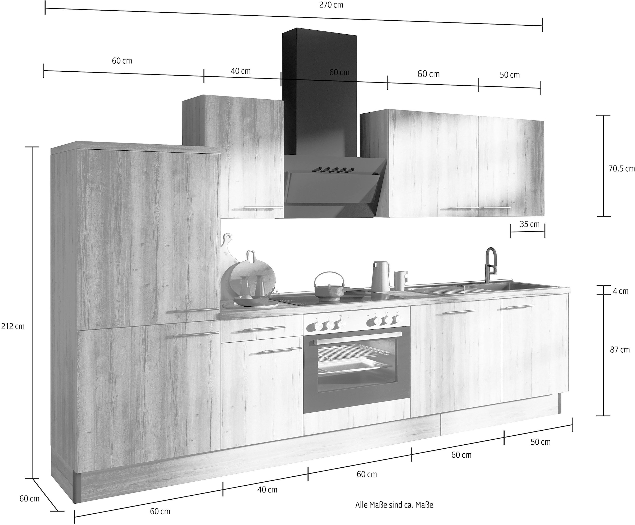 Rechnung mit cm, Breite E-Geräten kaufen wahlweise Küche auf »Klara«, 270 OPTIFIT