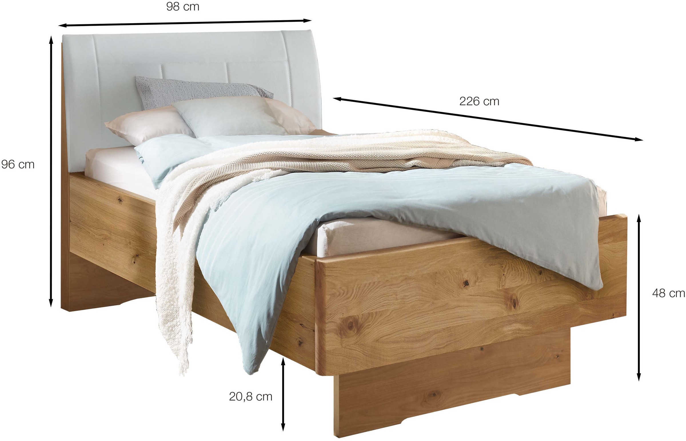 WIEMANN Holzbett »Cardiff, Bettgestell, Bettrahmen, teilmassiv, mit Polsterkopfteil«, (Belastbarkeit 110/220 Kg, 4-fache höhenverstellbar, MADE IN GERMANY), Fußteil aus Massivholz, verschiedene Größen