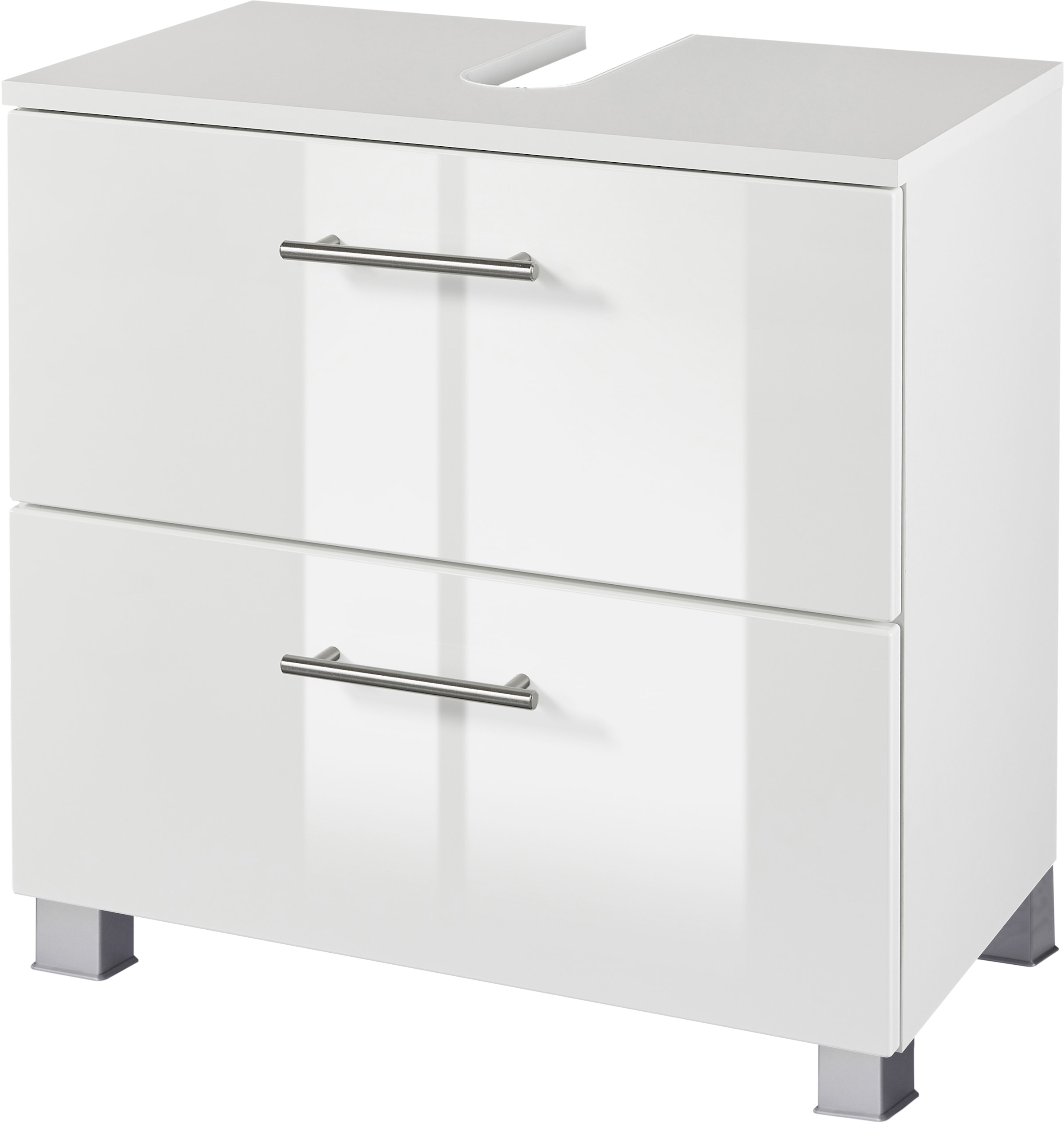 welltime Badmöbel-Set »"Trento", Badezimmer-Set, Hängeschrank, Unterschrank, Hochschrank«, (5 St.), Waschbeckenunterschrank, Spiegelschrank inkl. Aufbauleuchte