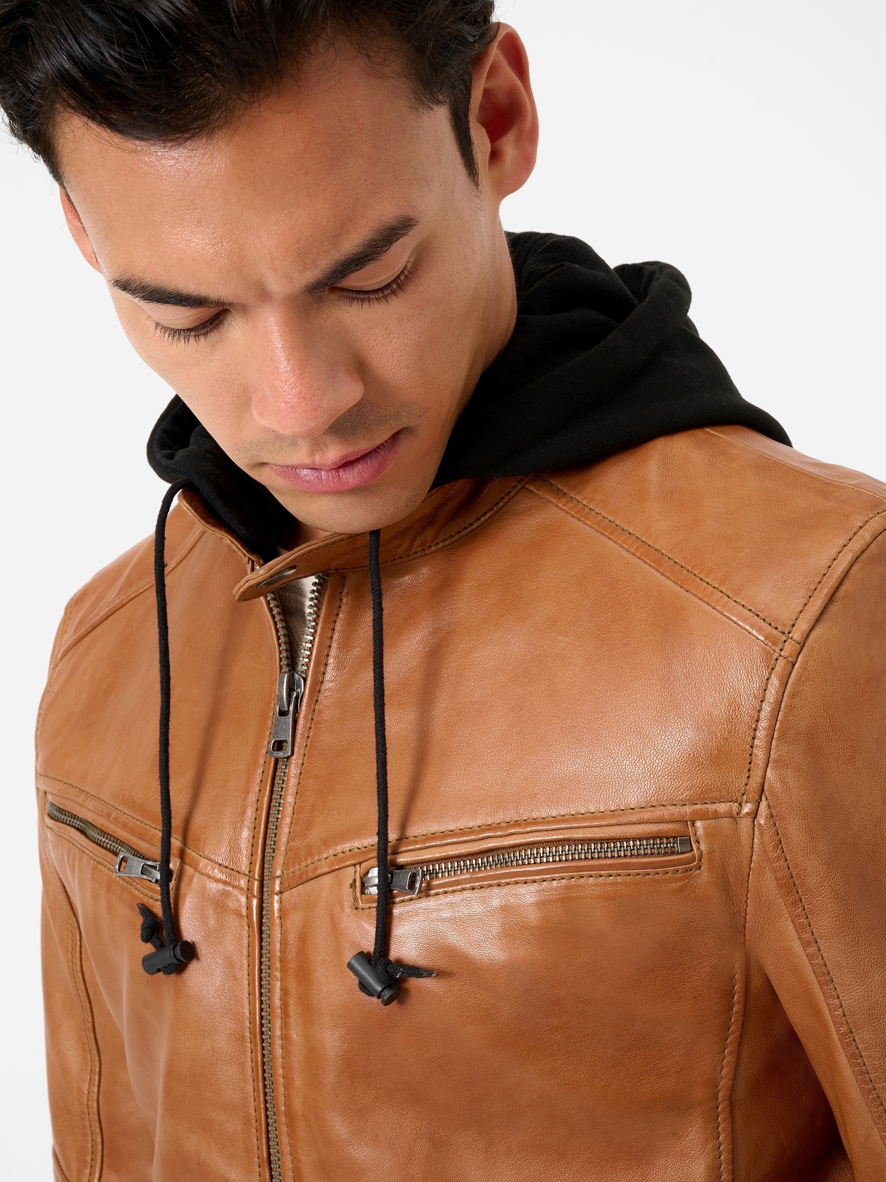 RICANO Lederjacke »Lederjacke Fabio« Abnehmbare Kapuze Handgefertigt aus echtem Leder