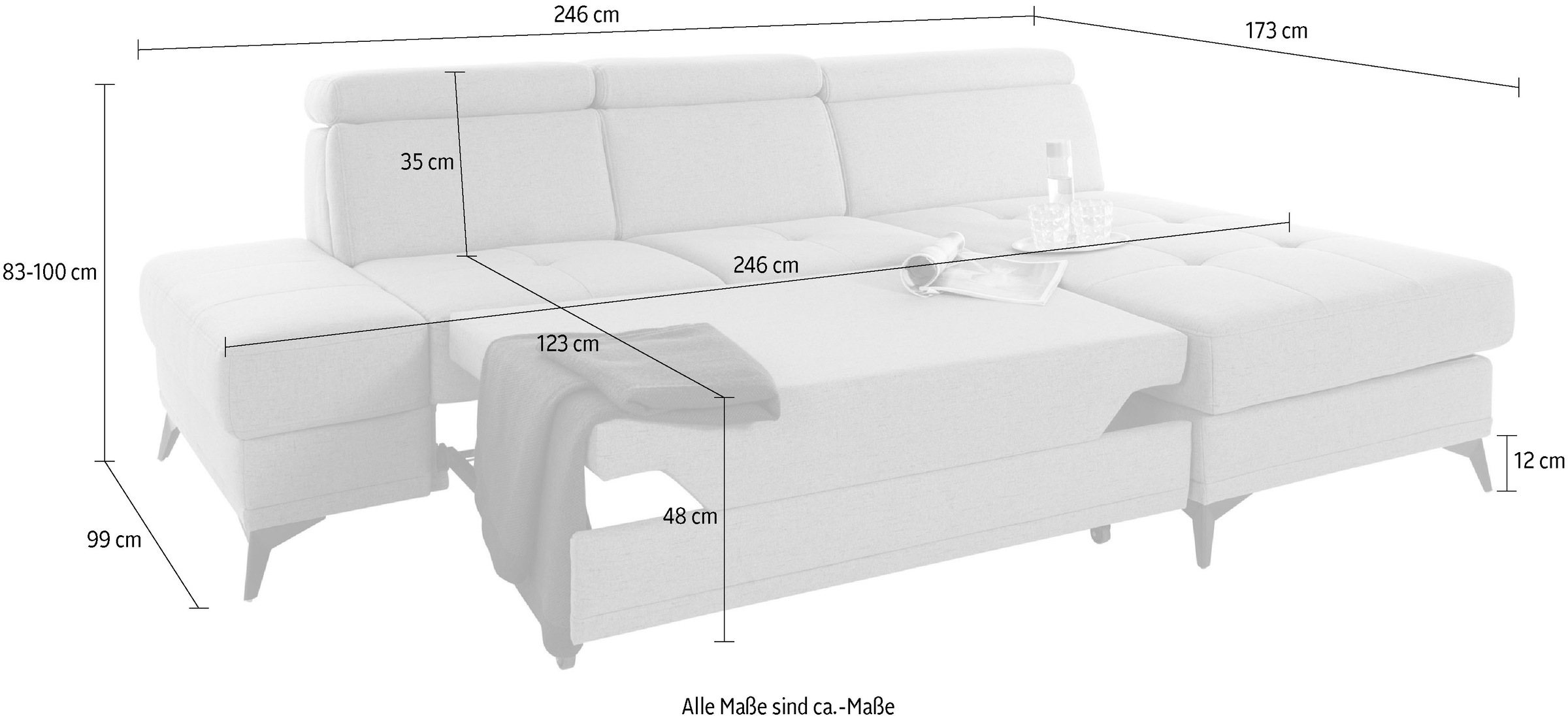 INOSIGN Ecksofa »Cardiz L-Form«, inkl.Kopfteilverstellung und Federkern wahlweise mit Bettfunktion