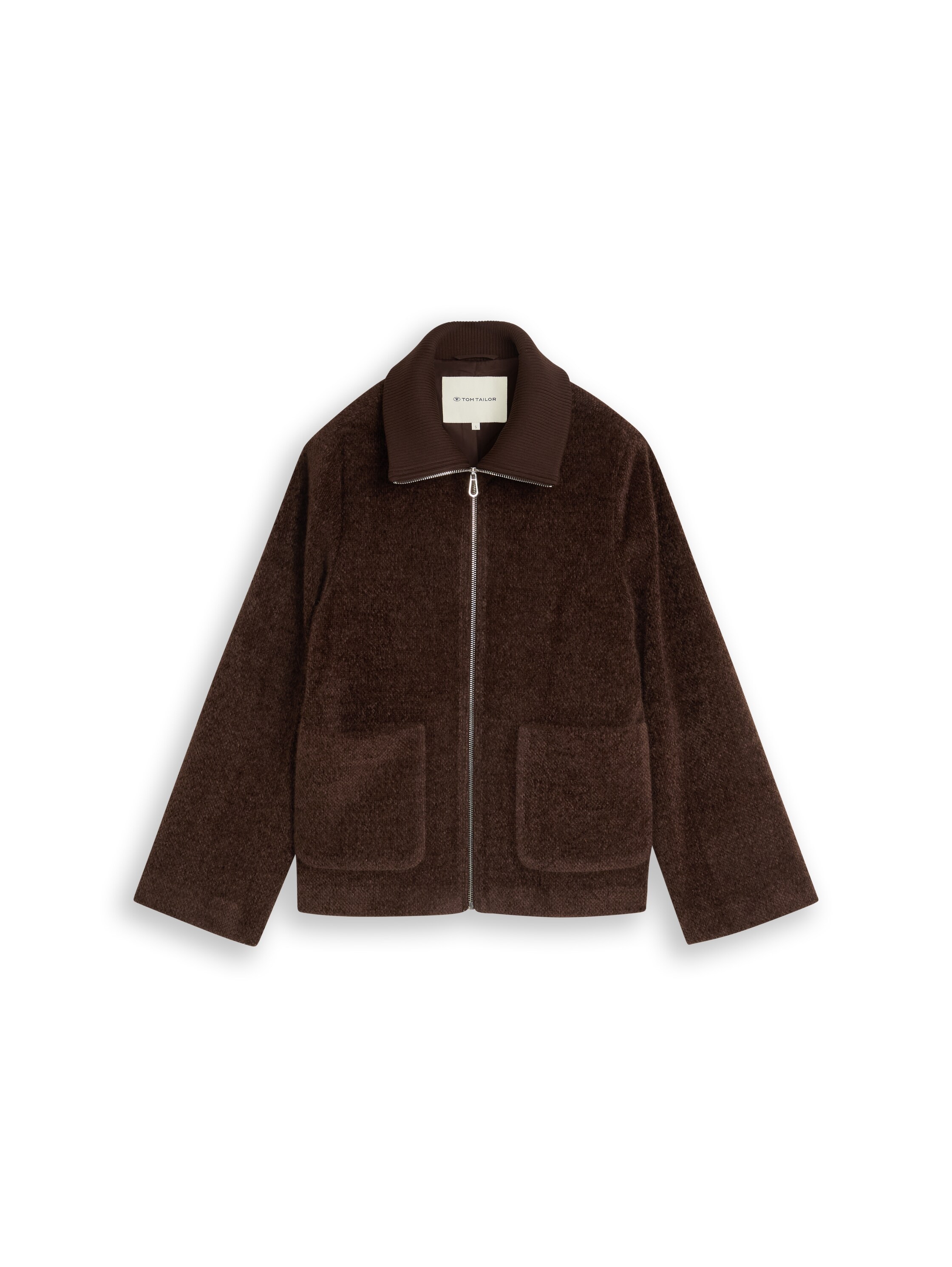 TOM TAILOR Strickfleecejacke ohne Kapuze mit Strick-Struktur und großem Kragen
