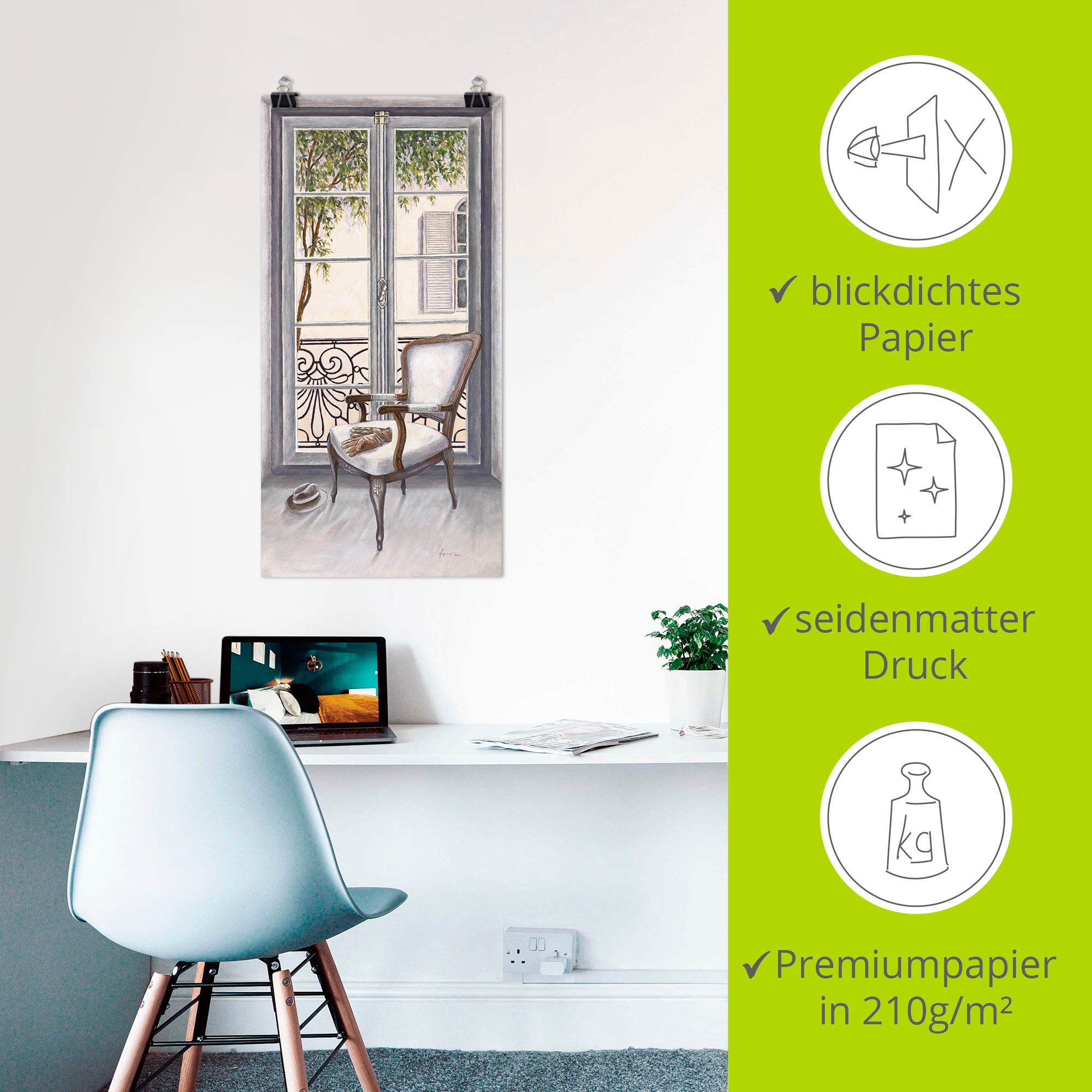 Artland Wandbild »Sessel vor einem Fenster«, Innenarchitektur, (1 St.), als Alubild, Outdoorbild, Leinwandbild, Poster, Wandaufkleber