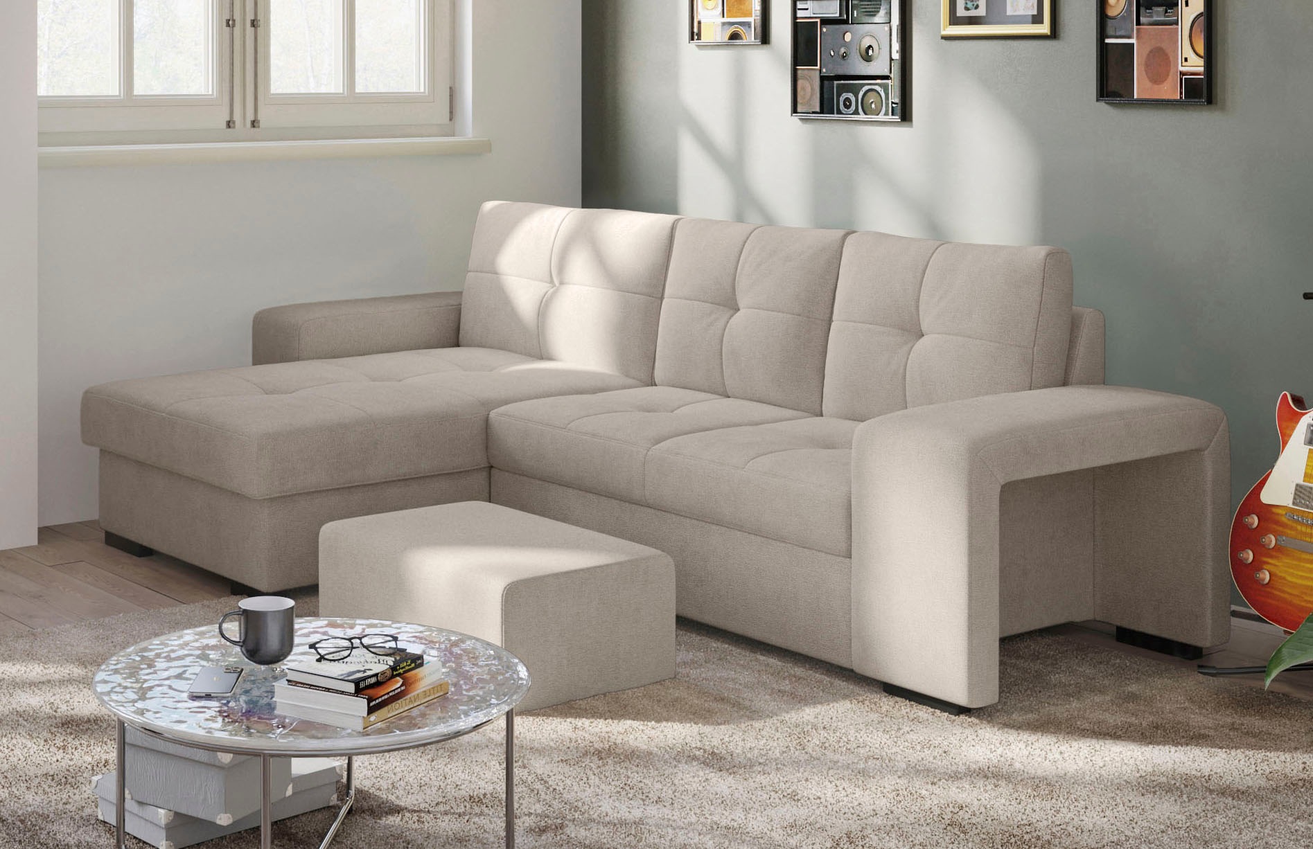 COTTA Ecksofa »Mattina L-Form«, mit Hocker, wahlweise mit Bettfunktion & Bettkasten