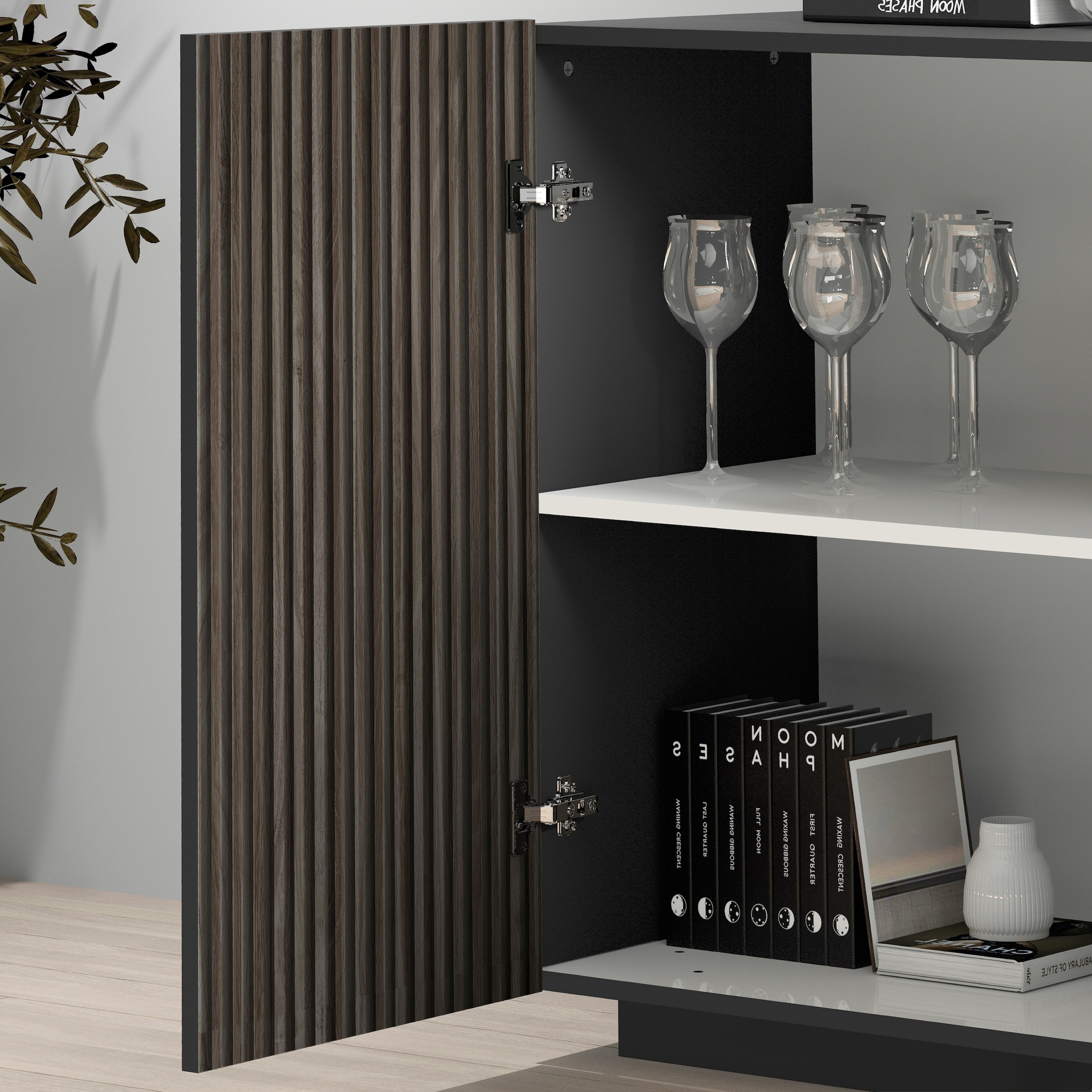 Home affaire Sideboard »Vega Sideboard,Kommode,180 cm« mit 2 Türen und 3 Schubladen,Fronten mit Rillen-Optik