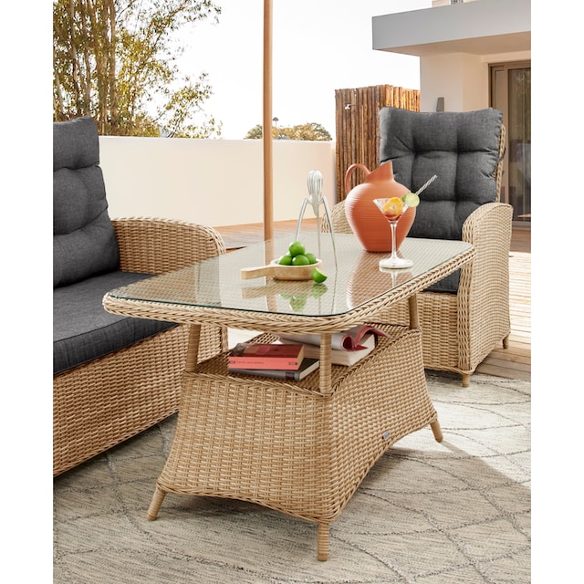 Destiny Gartenlounge-Set »MERANO«, (11 tlg.), Polyrattan, 2 Sessel, 2er  Sofa, 1 Tisch 120x77x66cm, inkl. Auflagen online kaufen | mit 3 Jahren XXL  Garantie